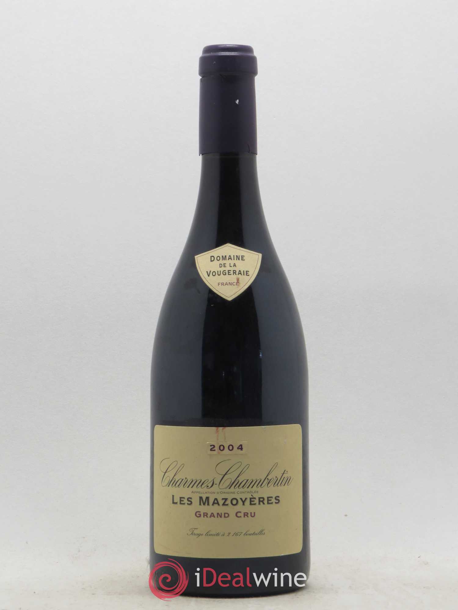 Charmes-Chambertin Grand Cru Les Mazoyères La Vougeraie 2004 - Lot de 1 bouteille - 0