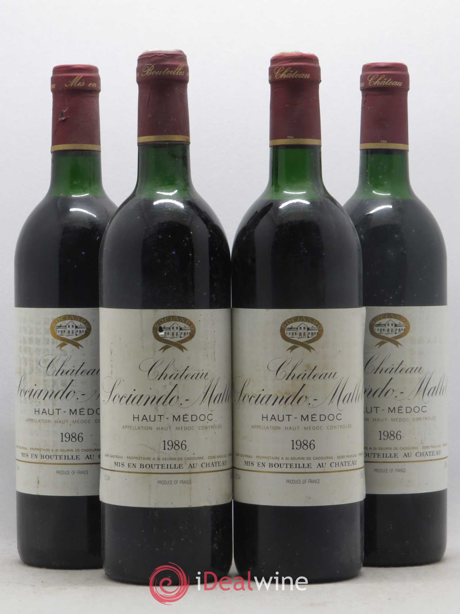 Château Sociando Mallet 1986 - Lot de 4 bouteilles - 0