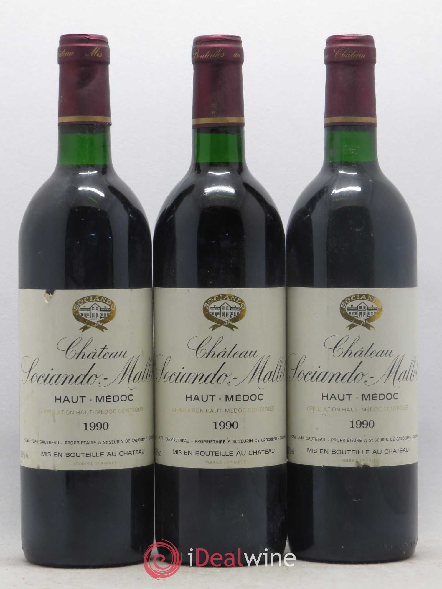 Château Sociando Mallet 1990 - Lot de 3 bouteilles - 0