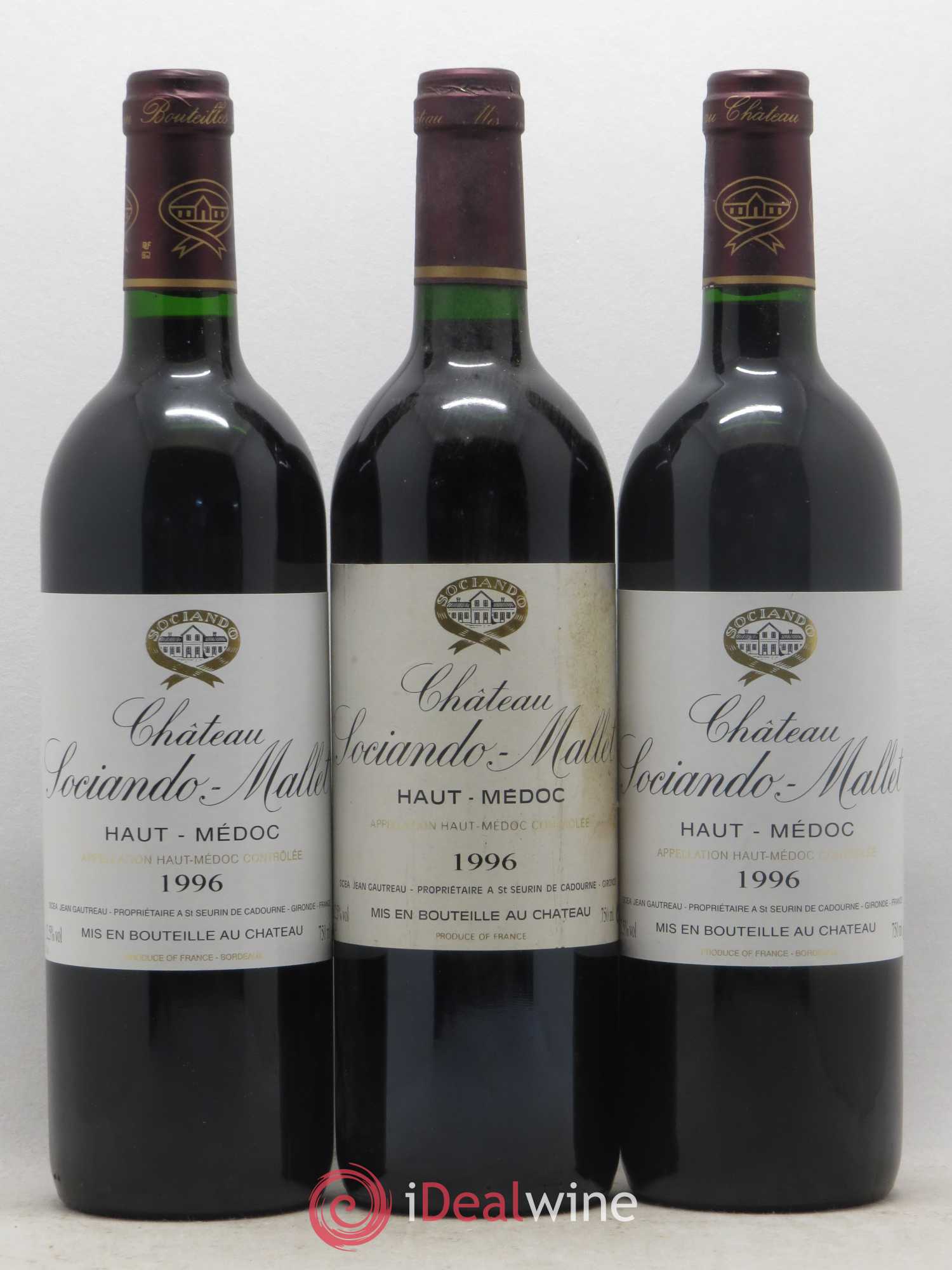 Château Sociando Mallet 1996 - Lot de 3 bouteilles - 0