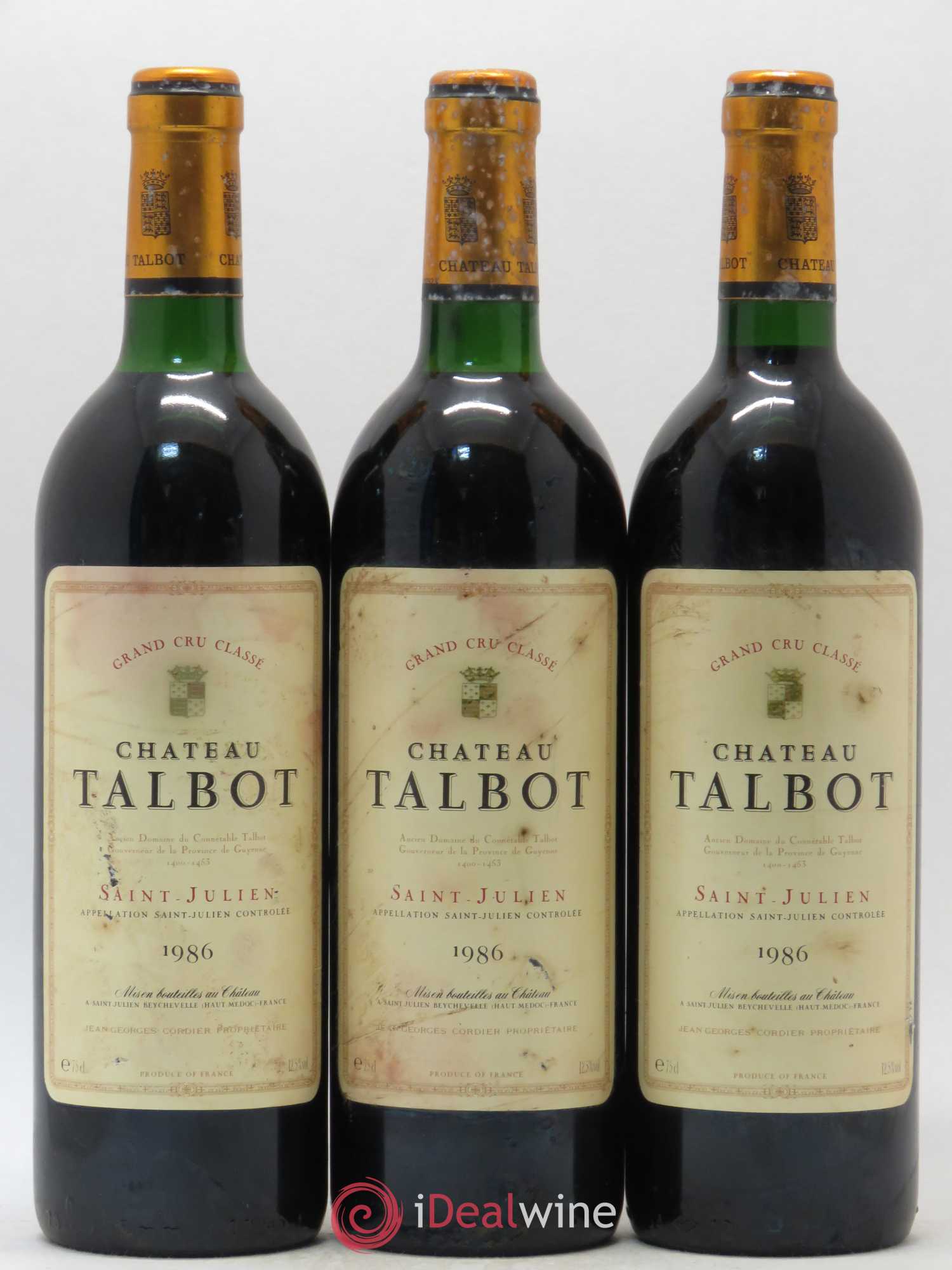Château Talbot 4ème Grand Cru Classé 1986 - Lot de 3 bouteilles - 0