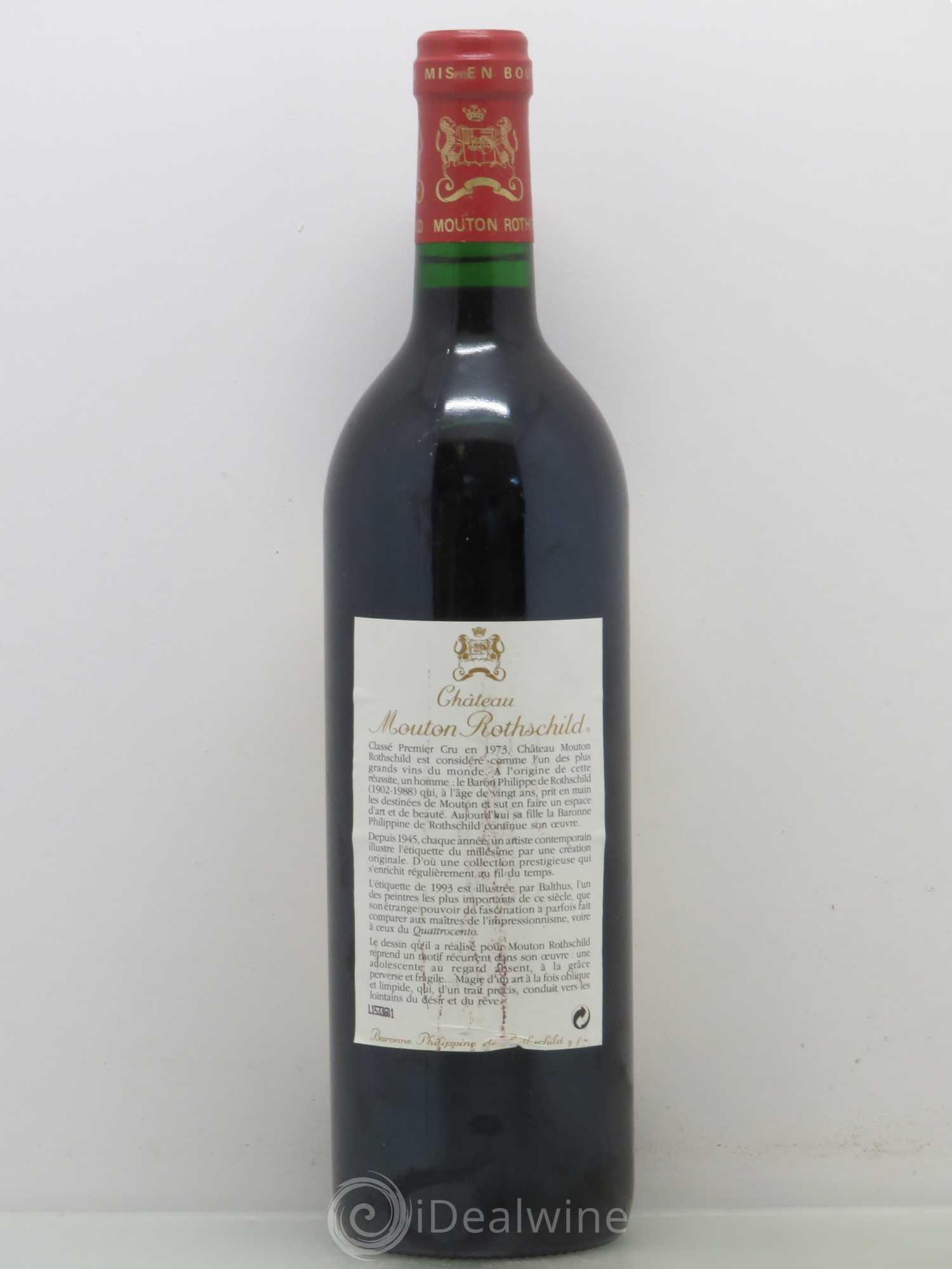 Château Mouton Rothschild 1er Grand Cru Classé 1993 - Lot de 1 bouteille - 1