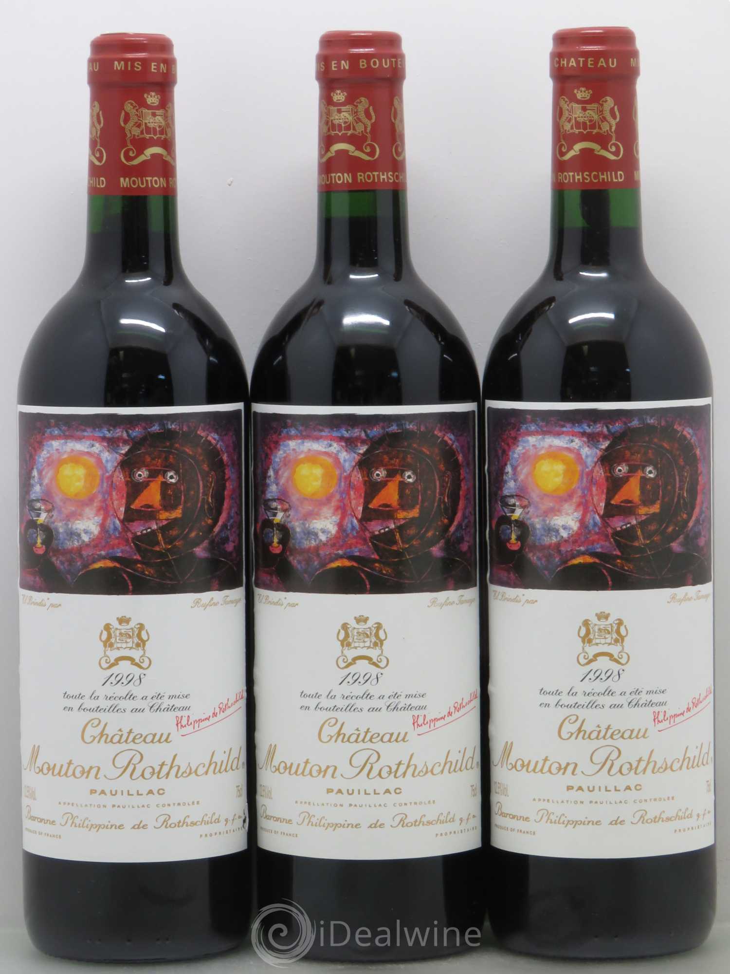 Château Mouton Rothschild 1er Grand Cru Classé 1998 - Lot de 3 bouteilles - 0