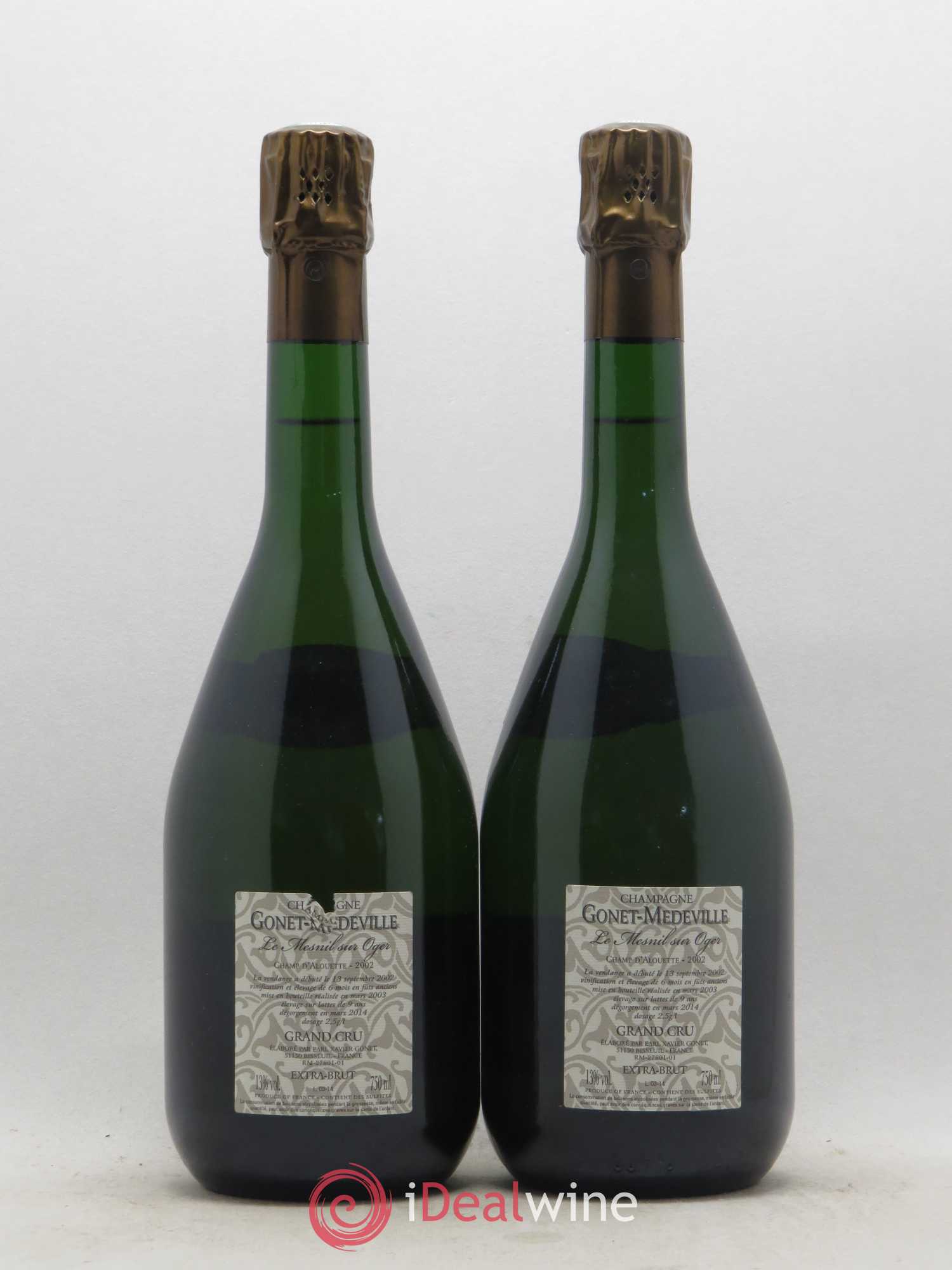 Champagne Mesnil sur Oger Champ d'Alouette Extra Brut Grand Cru Gonet Medeville 2002 - Posten von 2 Flaschen - 1