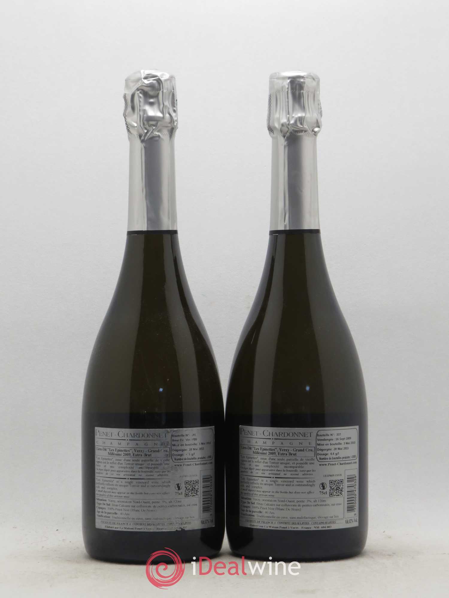 Champagne Les Epinettes Grand Cru Extra Brut Penet Chardonnet 2009 - Lot de 2 bouteilles - 1