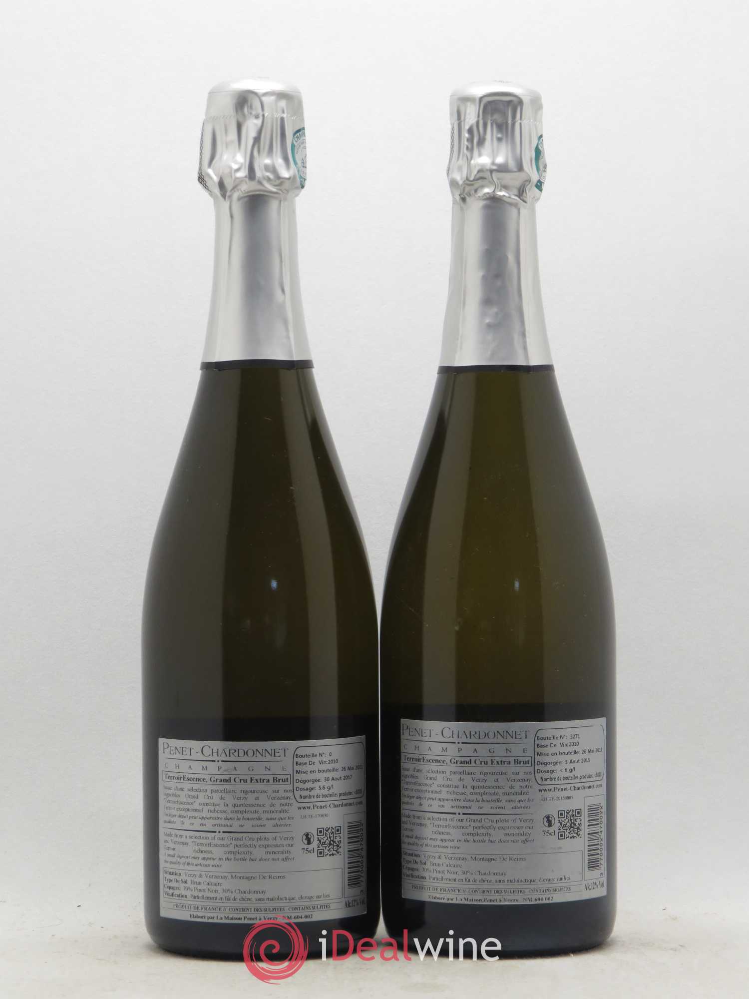 Champagne Terroir Escence Grand Cru Extra Brut Penet Chardonnet - Lot of 2 bottles - 1