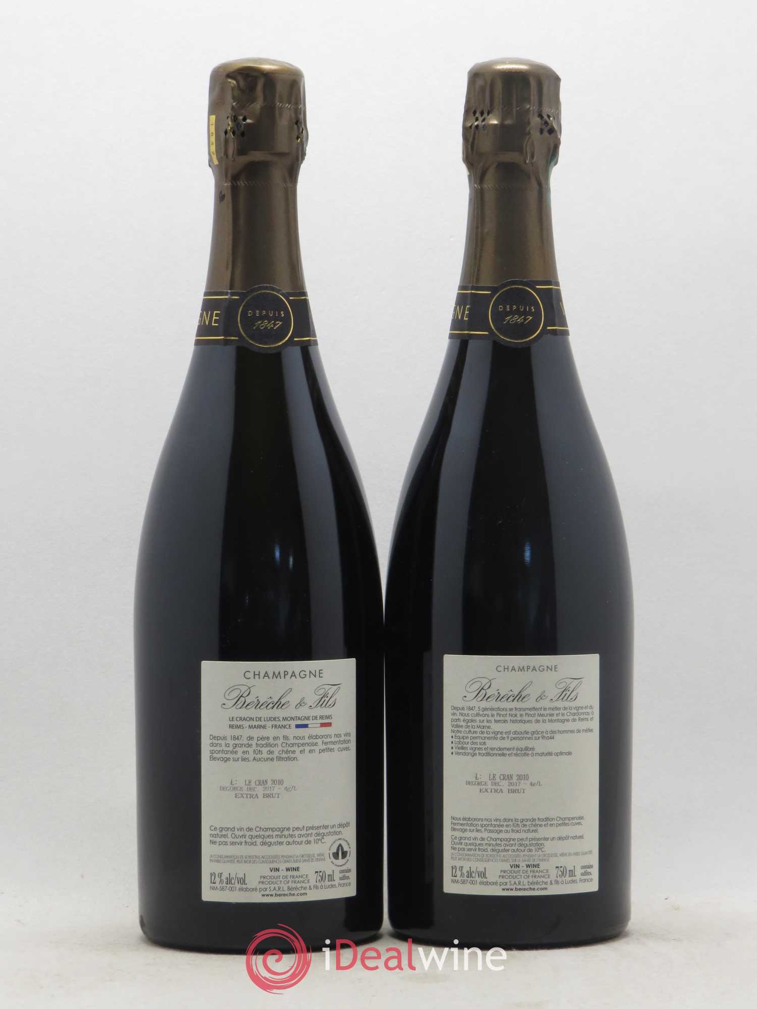 Ludes 1er Cru Le Cran Extra-Brut Bérêche et Fils 2010 - Lot de 2 bouteilles - 1