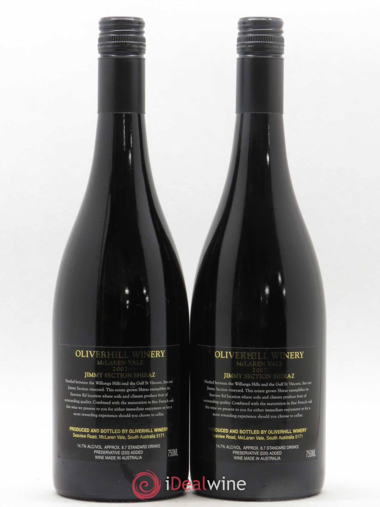 Australie Shiraz Oliverhill Jimmy Section 2007 - Posten von 2 Flaschen - 1