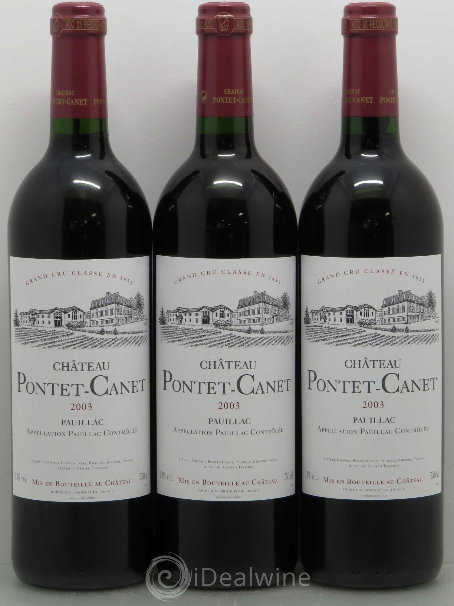 Château Pontet Canet 5ème Grand Cru Classé 2003 - Lot de 3 bouteilles - 0