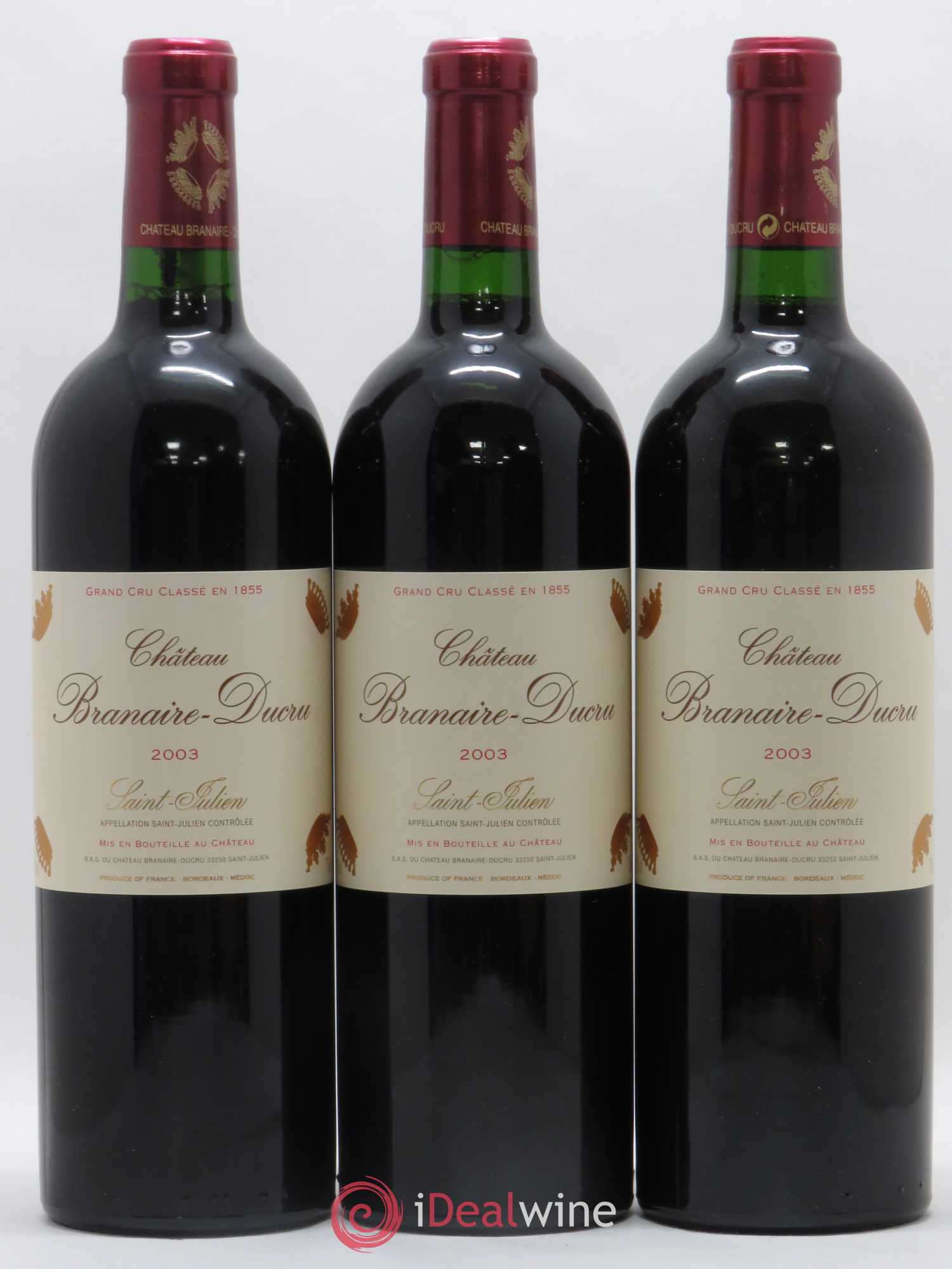Château Branaire Ducru 4ème Grand Cru Classé 2003 - Lot de 3 bouteilles - 0