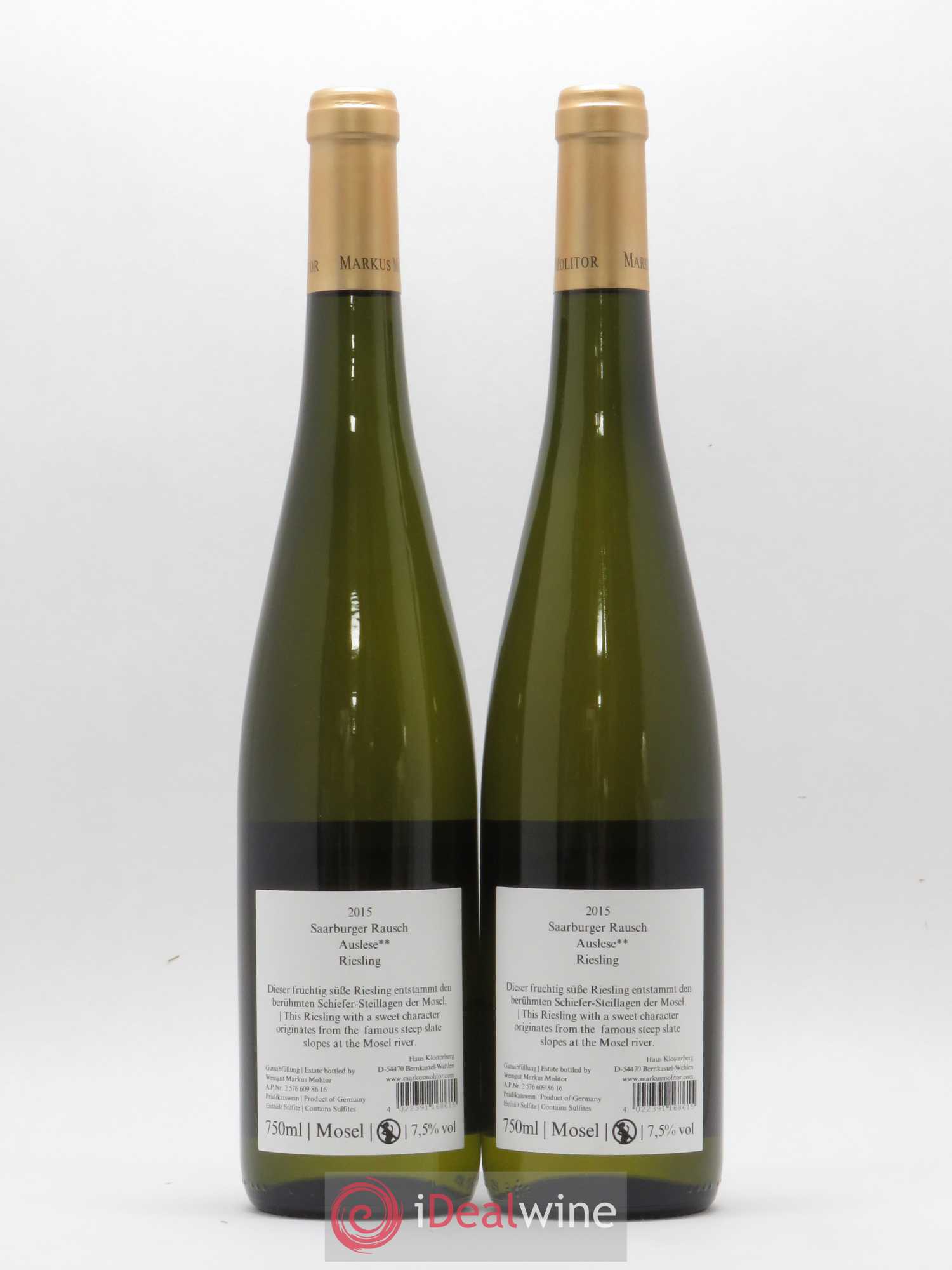 Allemagne Mosel-Saar Riesling Auslese Saarburger Rausch Markus Molitor 2015 - Lot de 2 bouteilles - 1