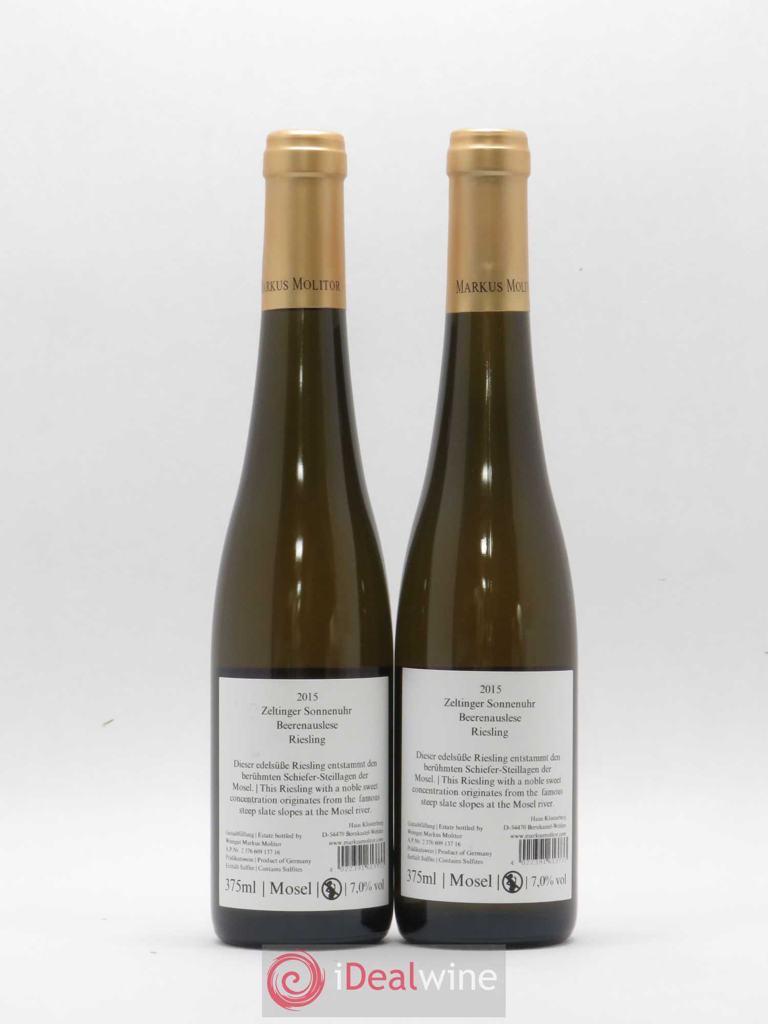 Allemagne Mosel-Saar Markus Molitor Beerenauslese Zeltinger Sonnenhur 2015 - Posten von 2 Demi-Flaschen - 1