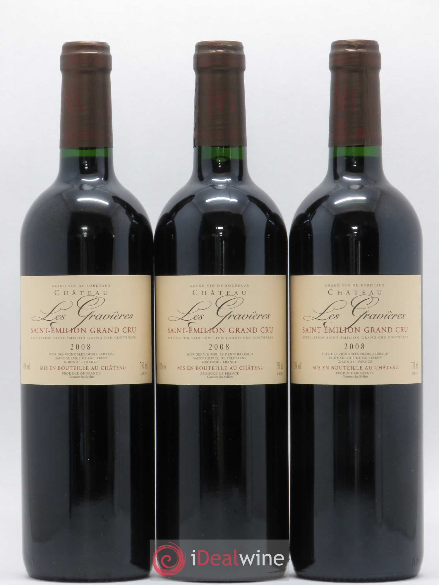 Saint-Émilion Grand Cru Les Gravières 2008 - Lot de 3 bouteilles - 0