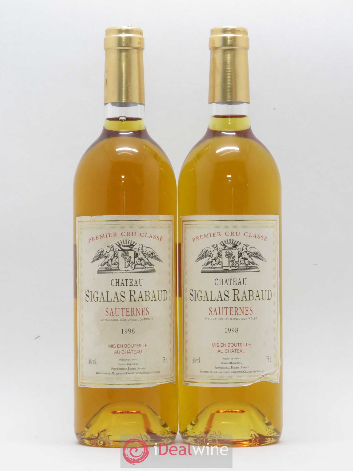 Château Sigalas Rabaud 1er Grand Cru Classé 1998 - Lotto di 2 bottiglie - 0