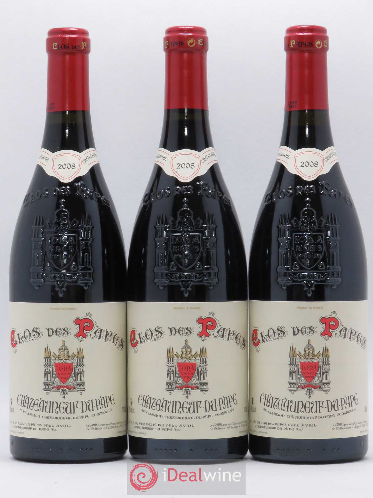 Châteauneuf-du-Pape Clos des Papes - Paul Avril 2008 - Lot de 3 bouteilles - 0