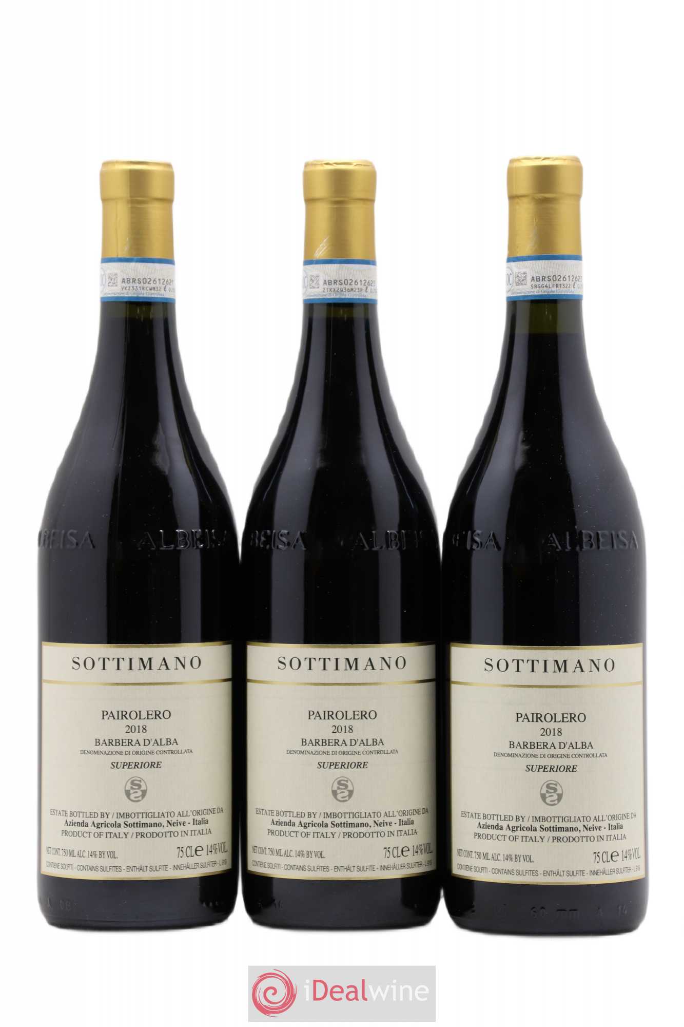 Barbera d'Alba Pairolero Sottimano 2018 - Lot de 3 bouteilles - 0