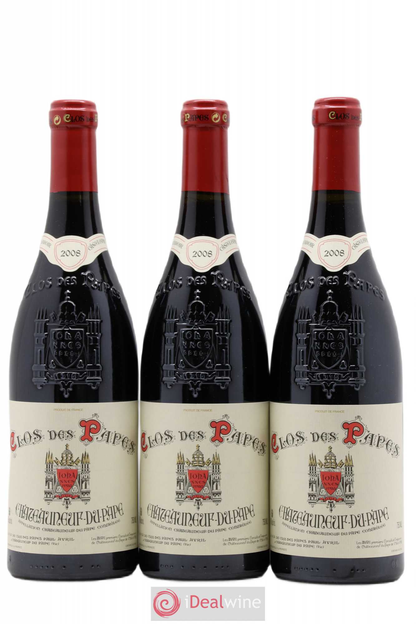 Châteauneuf-du-Pape Clos des Papes - Paul Avril 2008 - Lot de 3 bouteilles - 0