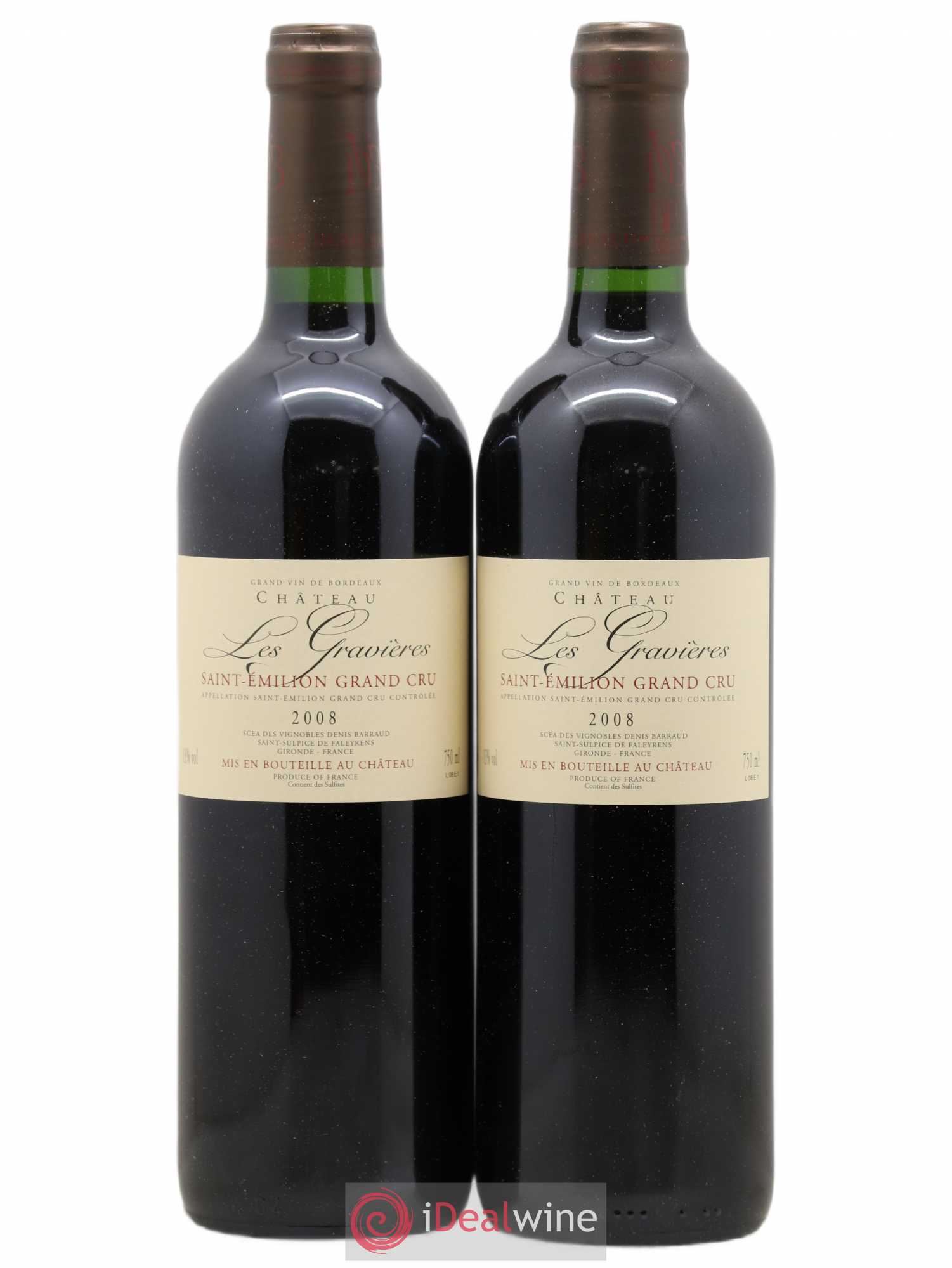 Saint-Émilion Grand Cru Château Les Gravières 2008 - Lot de 2 bouteilles - 0