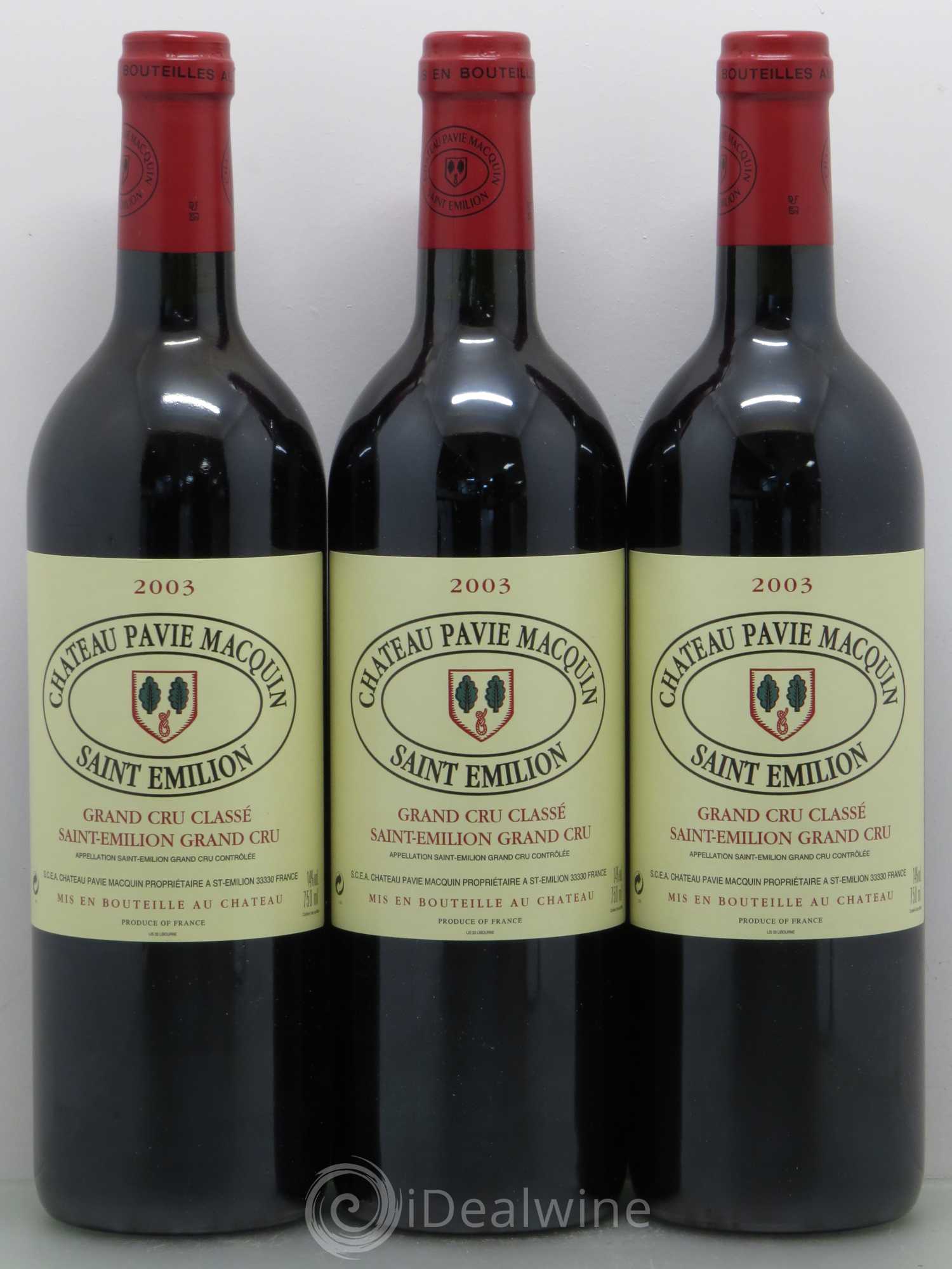 Château Pavie Macquin 1er Grand Cru Classé B 2003 - Lot de 3 bouteilles - 0