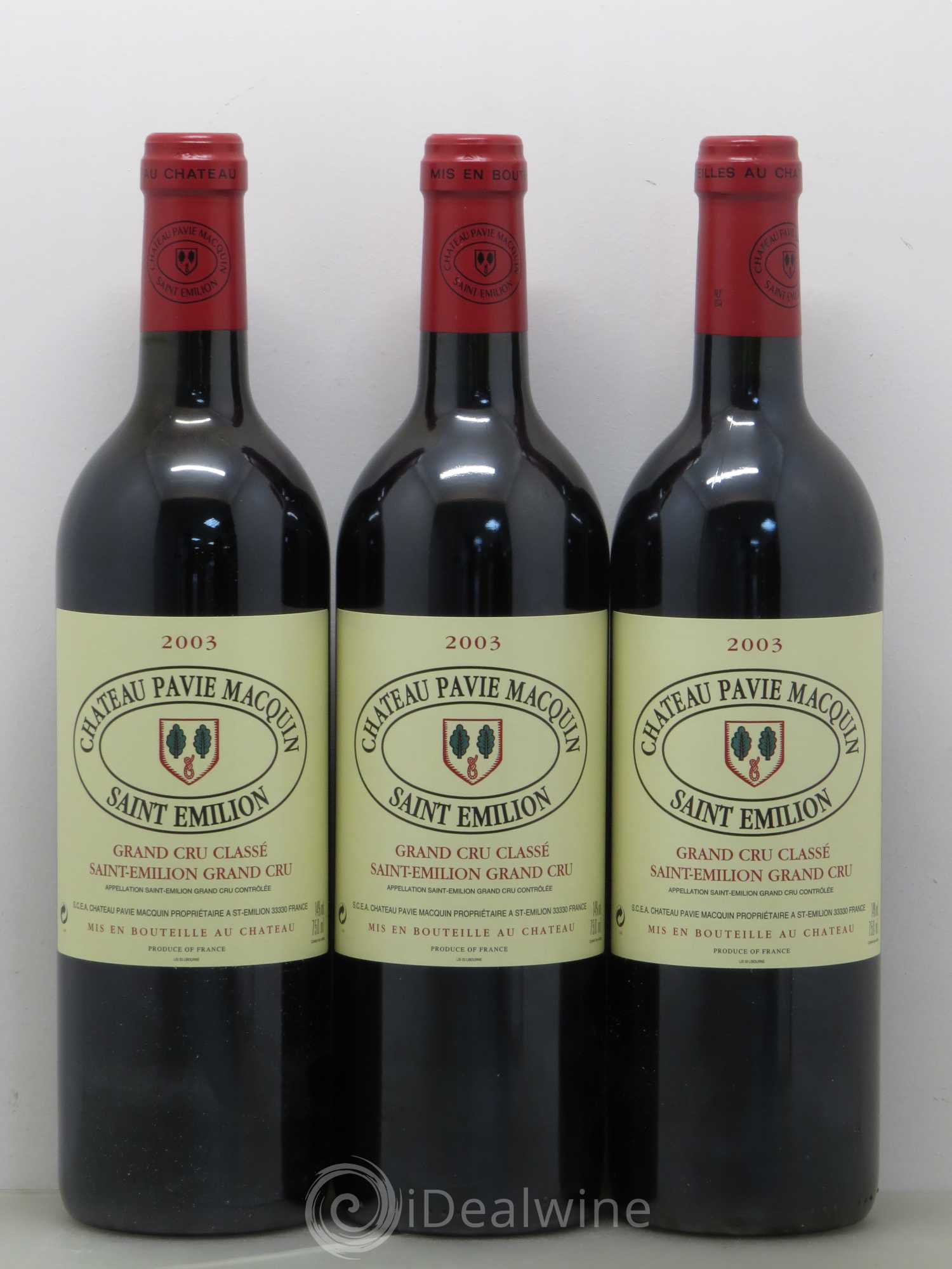 Château Pavie Macquin 1er Grand Cru Classé B 2003 - Lot de 3 bouteilles - 0