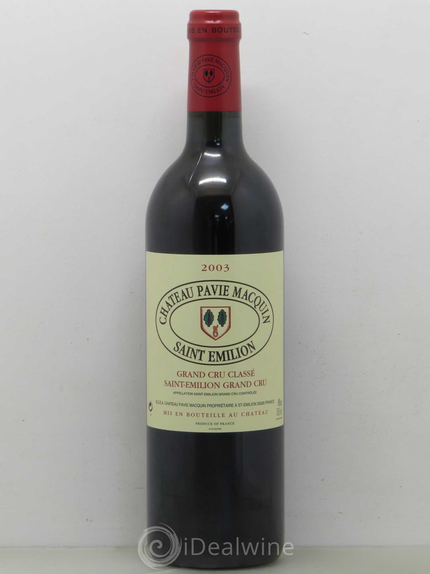 Château Pavie Macquin 1er Grand Cru Classé B 2003 - Lot de 1 bouteille - 0