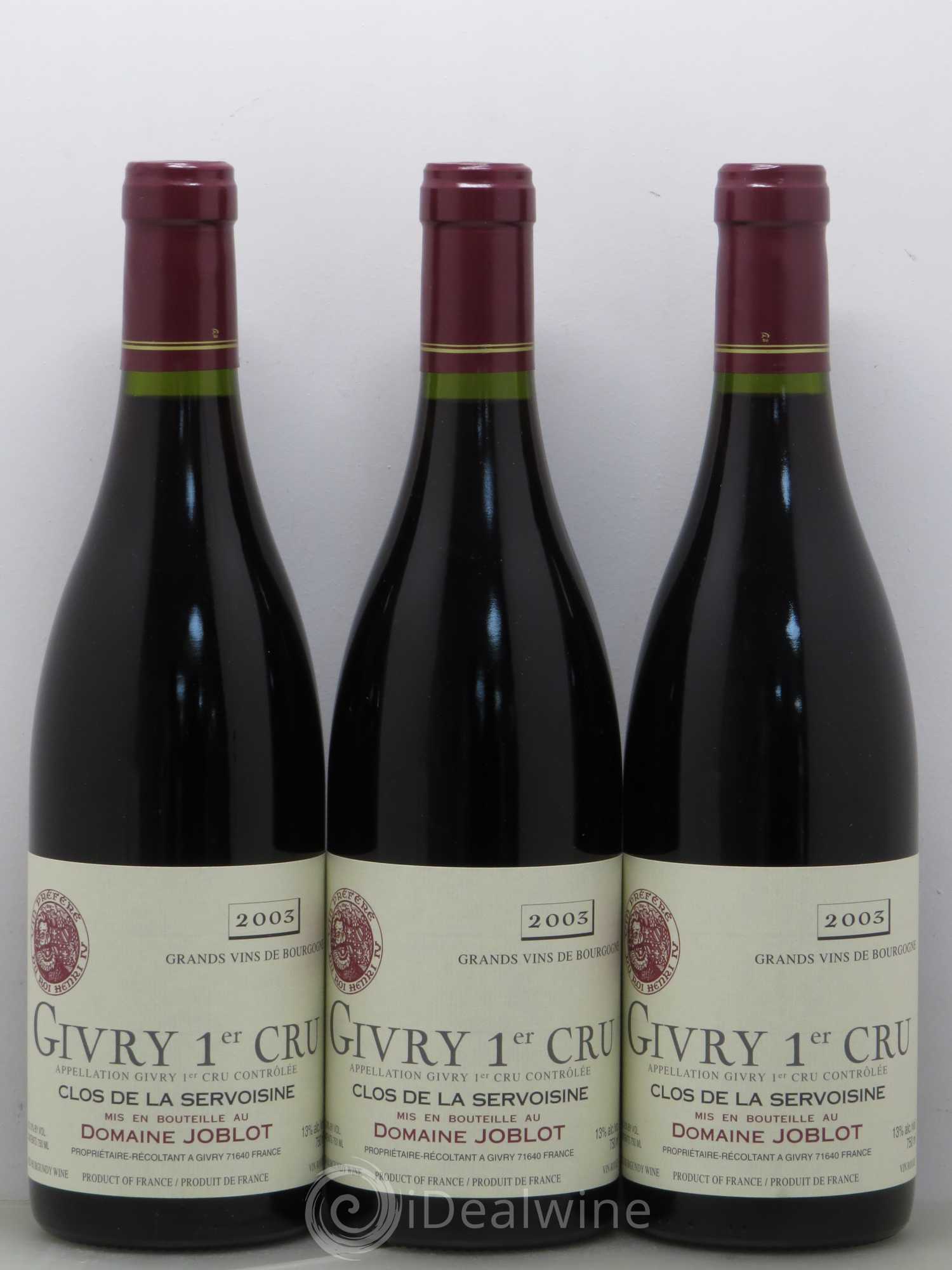 Givry 1er Cru Servoisine Joblot (Domaine) 2003 - Lot de 3 bouteilles - 0