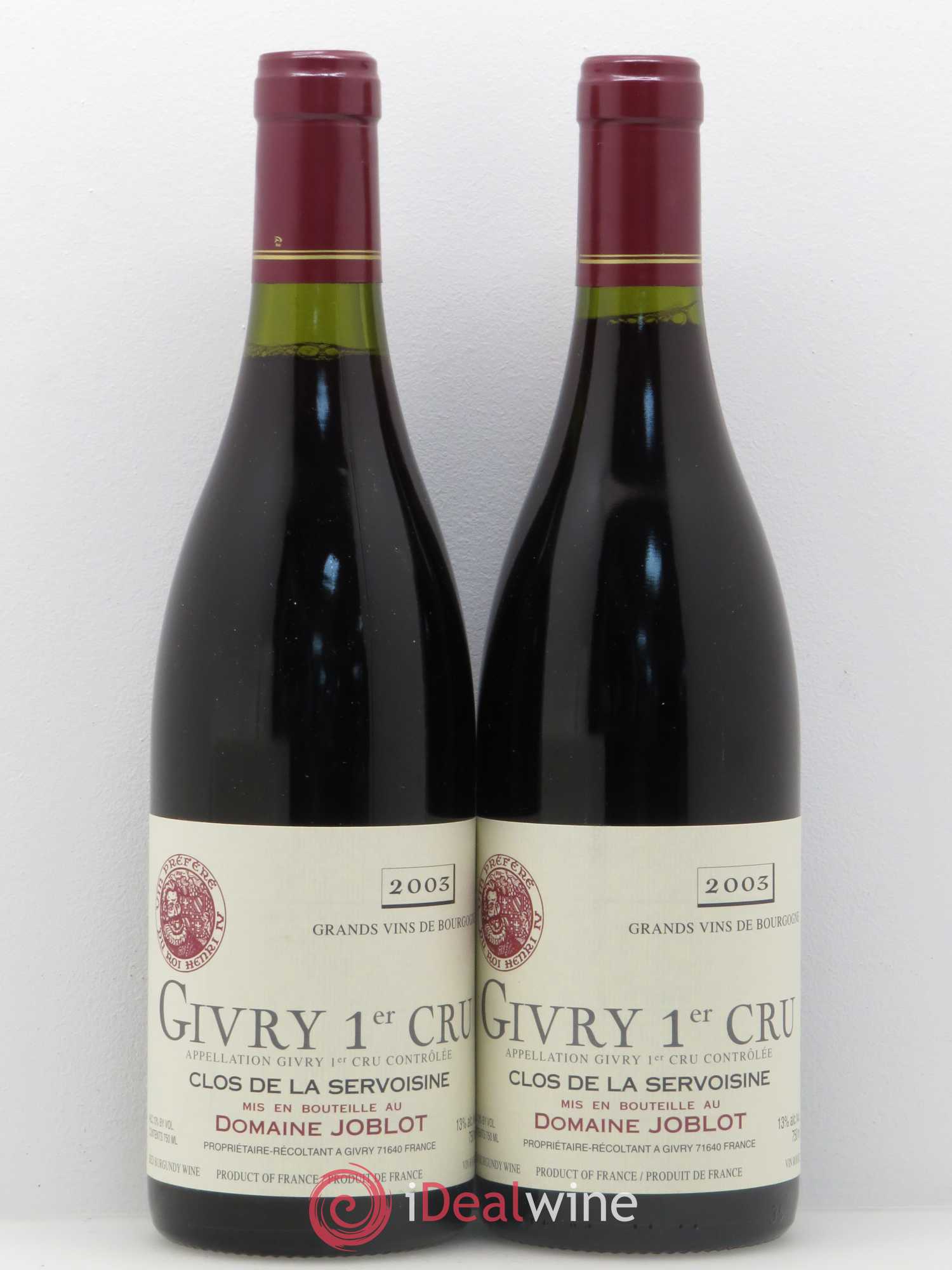 Givry 1er Cru Servoisine Joblot (Domaine) 2003 - Lot de 2 bouteilles - 0