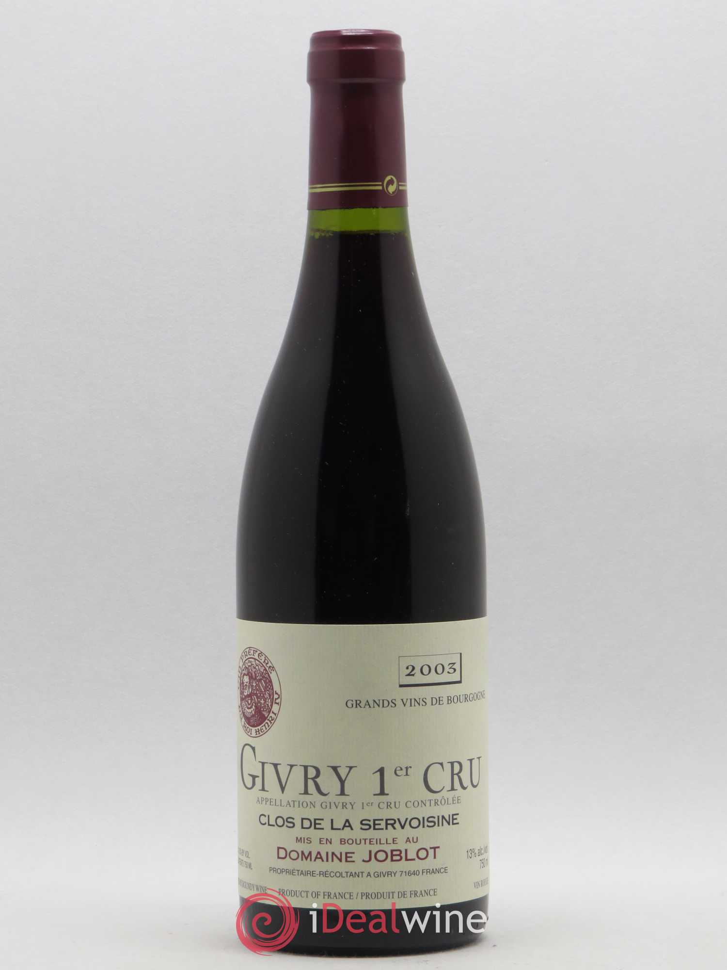 Givry 1er Cru Servoisine Joblot (Domaine) 2003 - Lot de 1 bouteille - 0