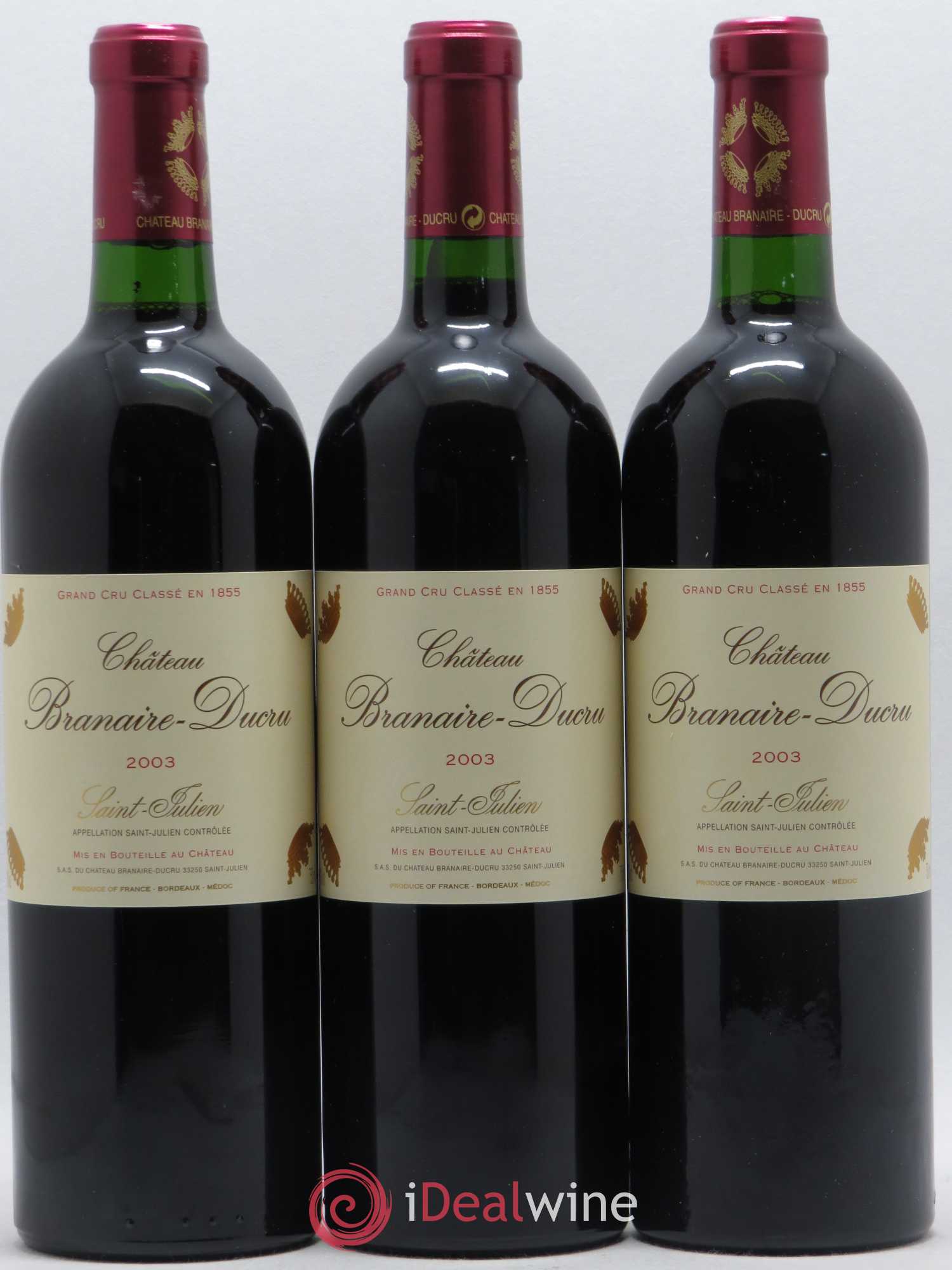 Château Branaire Ducru 4ème Grand Cru Classé 2003 - Lotto di 3 bottiglie - 0