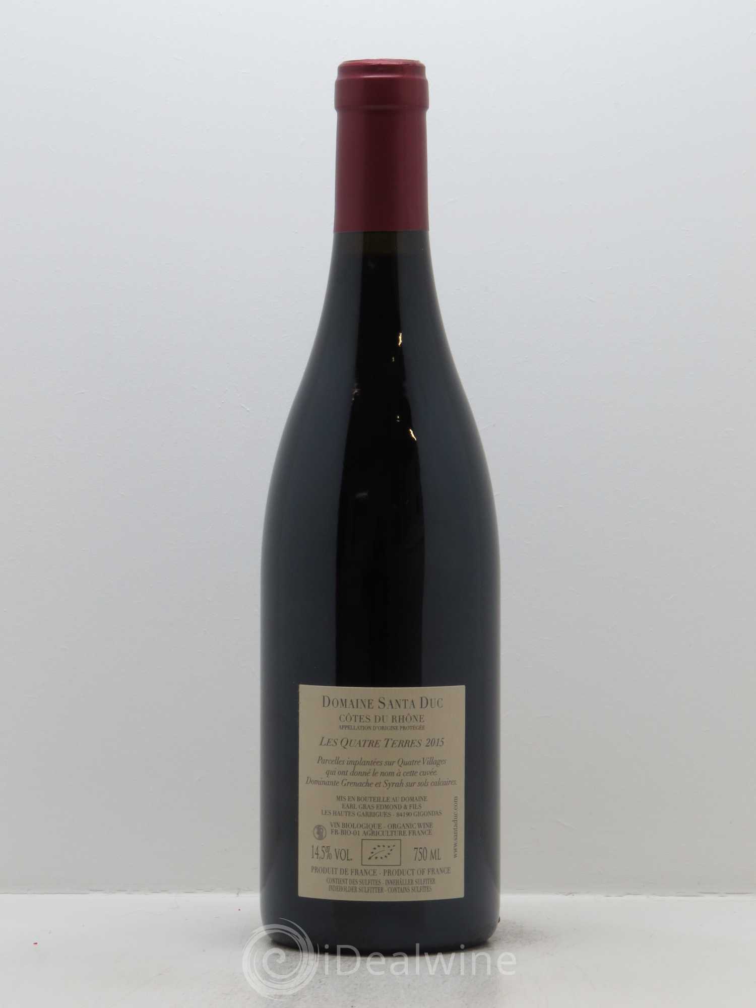 Côtes-du-Rhône Santa Duc (Domaine) Les Quatre Terres Famille Gras 2015 - Lot de 1 bouteille - 1