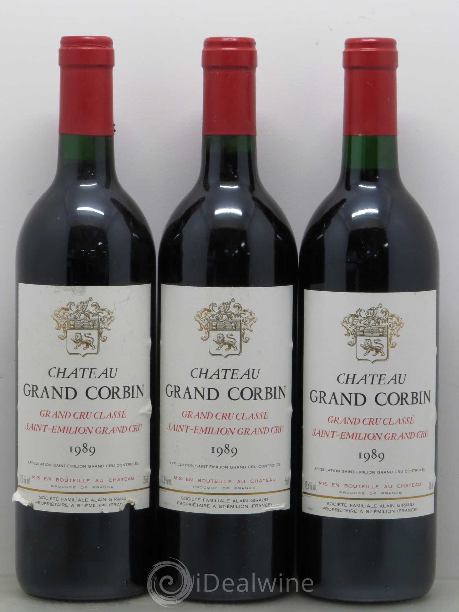 Château Grand Corbin Grand Cru Classé 1989 - Lot de 3 bouteilles - 0