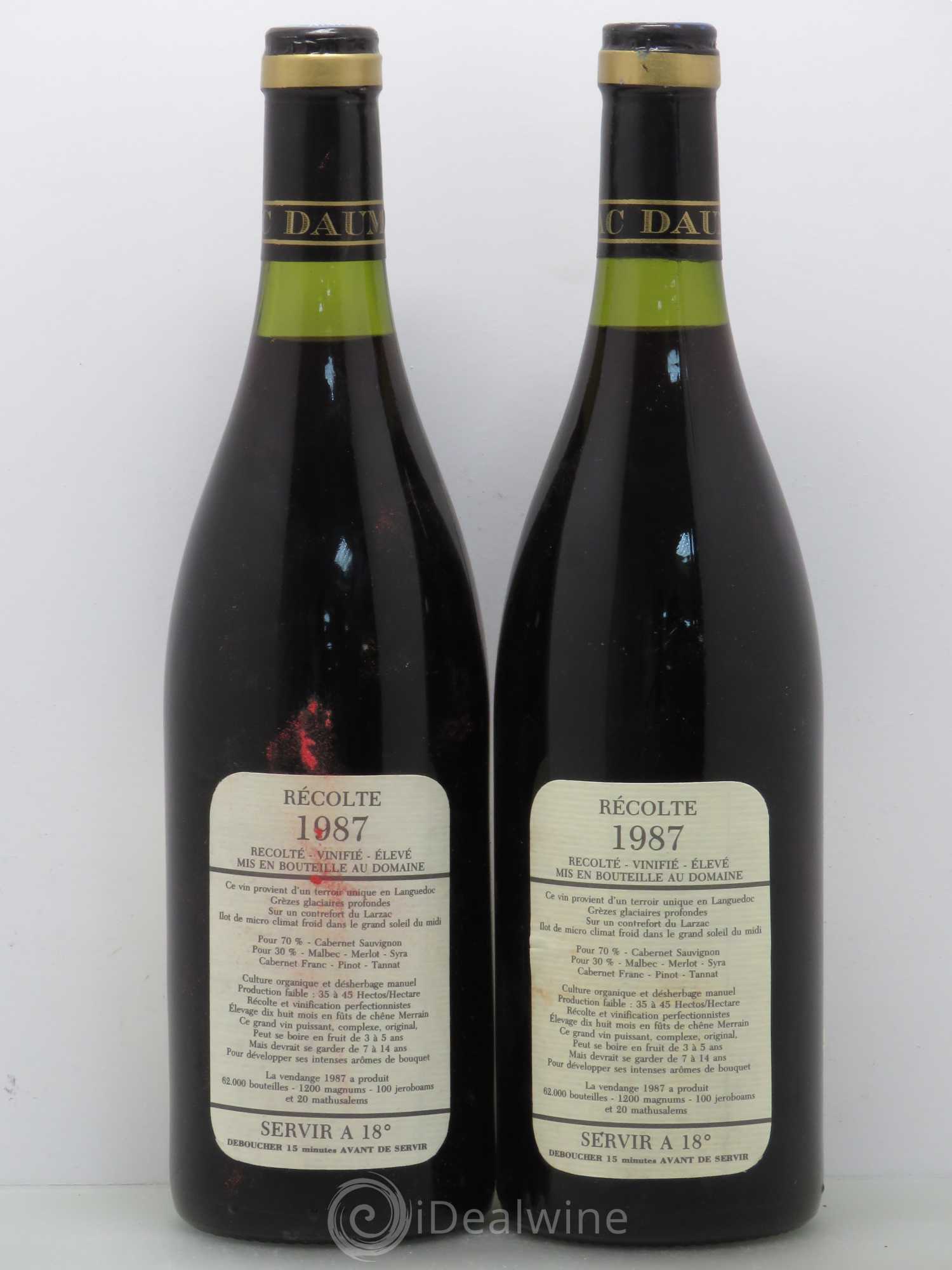 Saint-Guilhem-le-Désert - Cité d'Aniane Mas Daumas Gassac Famille Guibert de La Vaissière 1987 - Lot de 2 bouteilles - 1