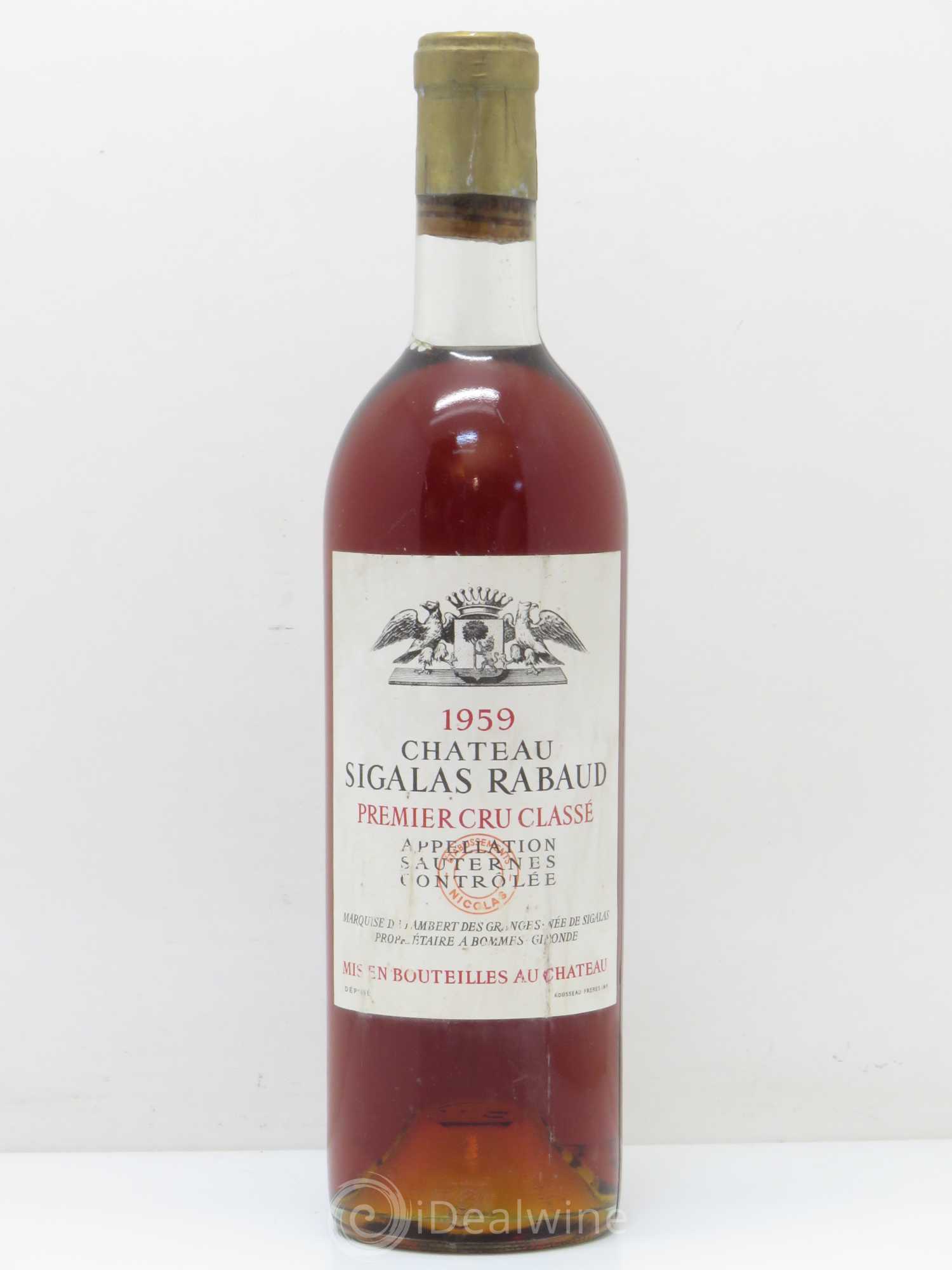 Château Sigalas Rabaud 1er Grand Cru Classé 1959 - Lotto di 1 bottiglia - 0