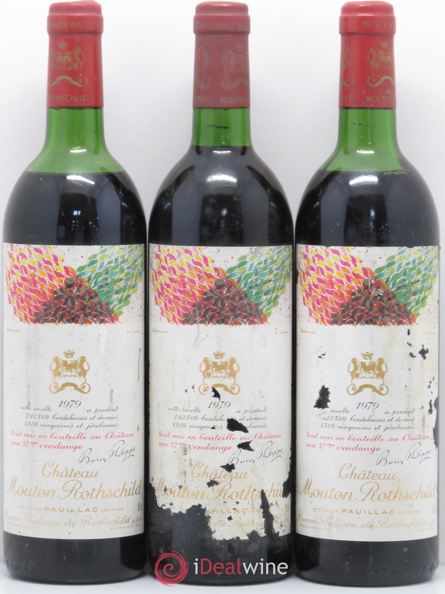 Château Mouton Rothschild 1er Grand Cru Classé 1979 - Lot de 3 bouteilles - 0