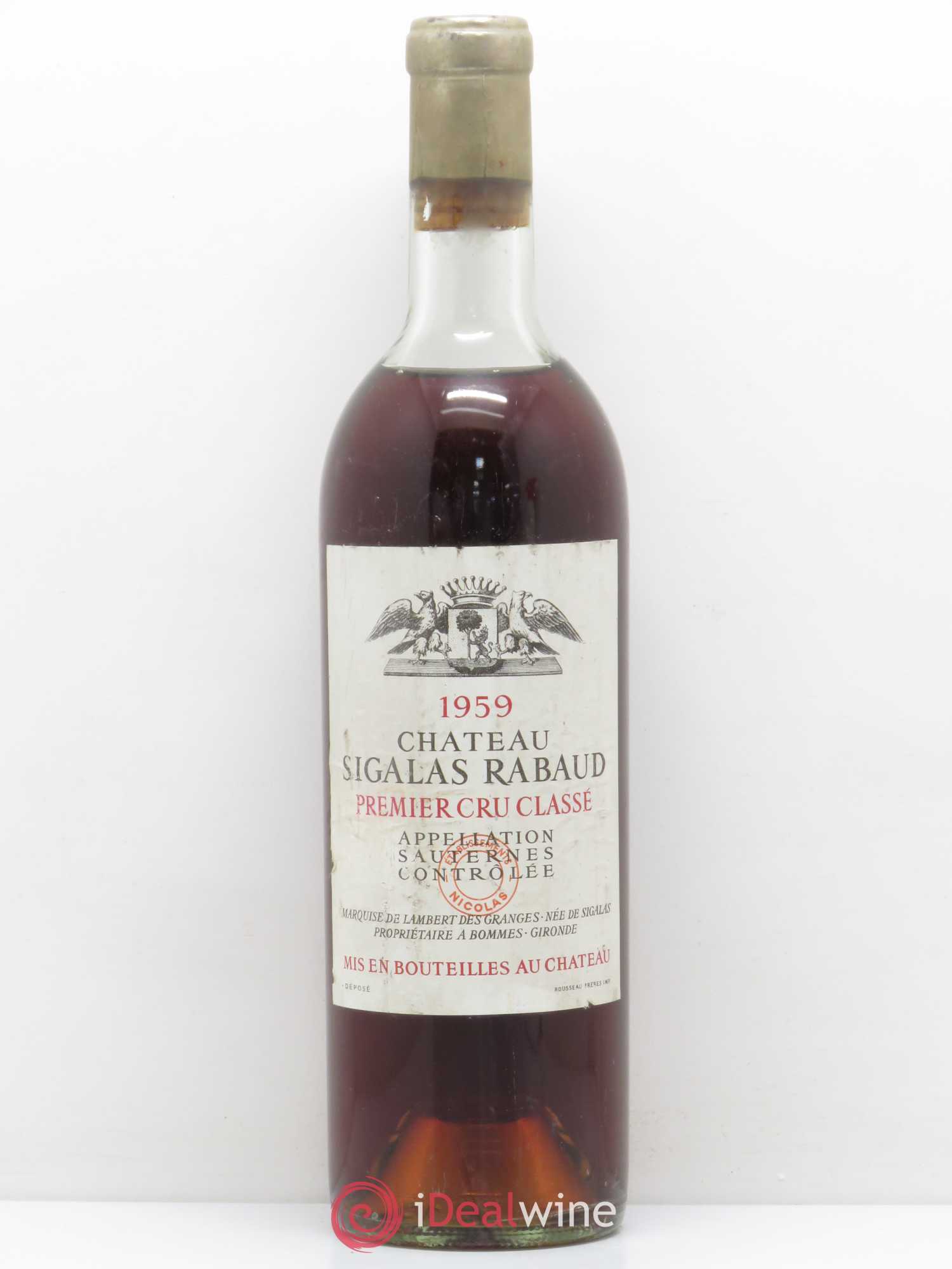 Château Sigalas Rabaud 1er Grand Cru Classé 1959 - Lotto di 1 bottiglia - 0