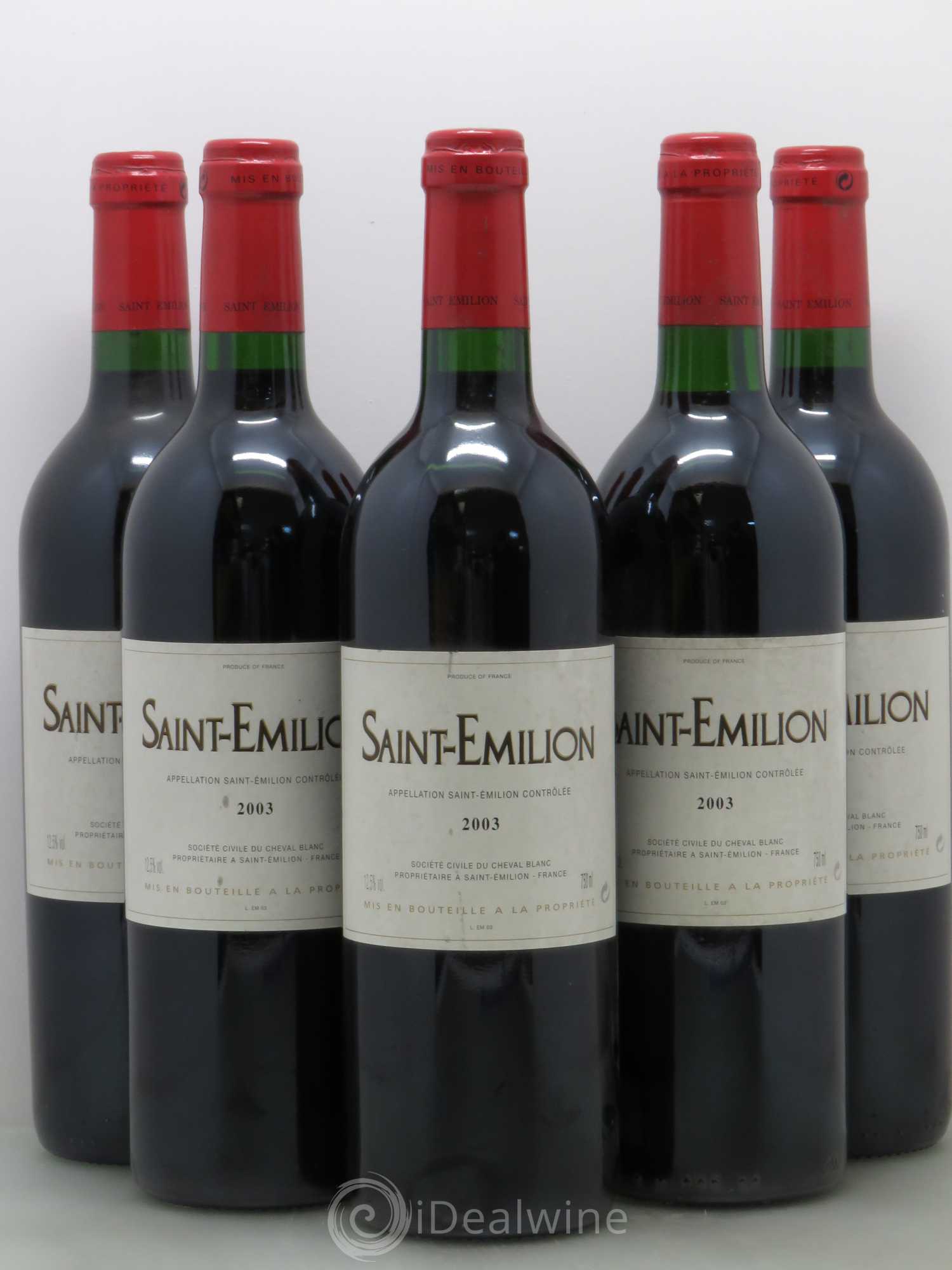 Bordeaux Saint Emilion Du Château Cheval Blanc (sans prix de réserve) 2003 - Posten von 5 Flaschen - 0