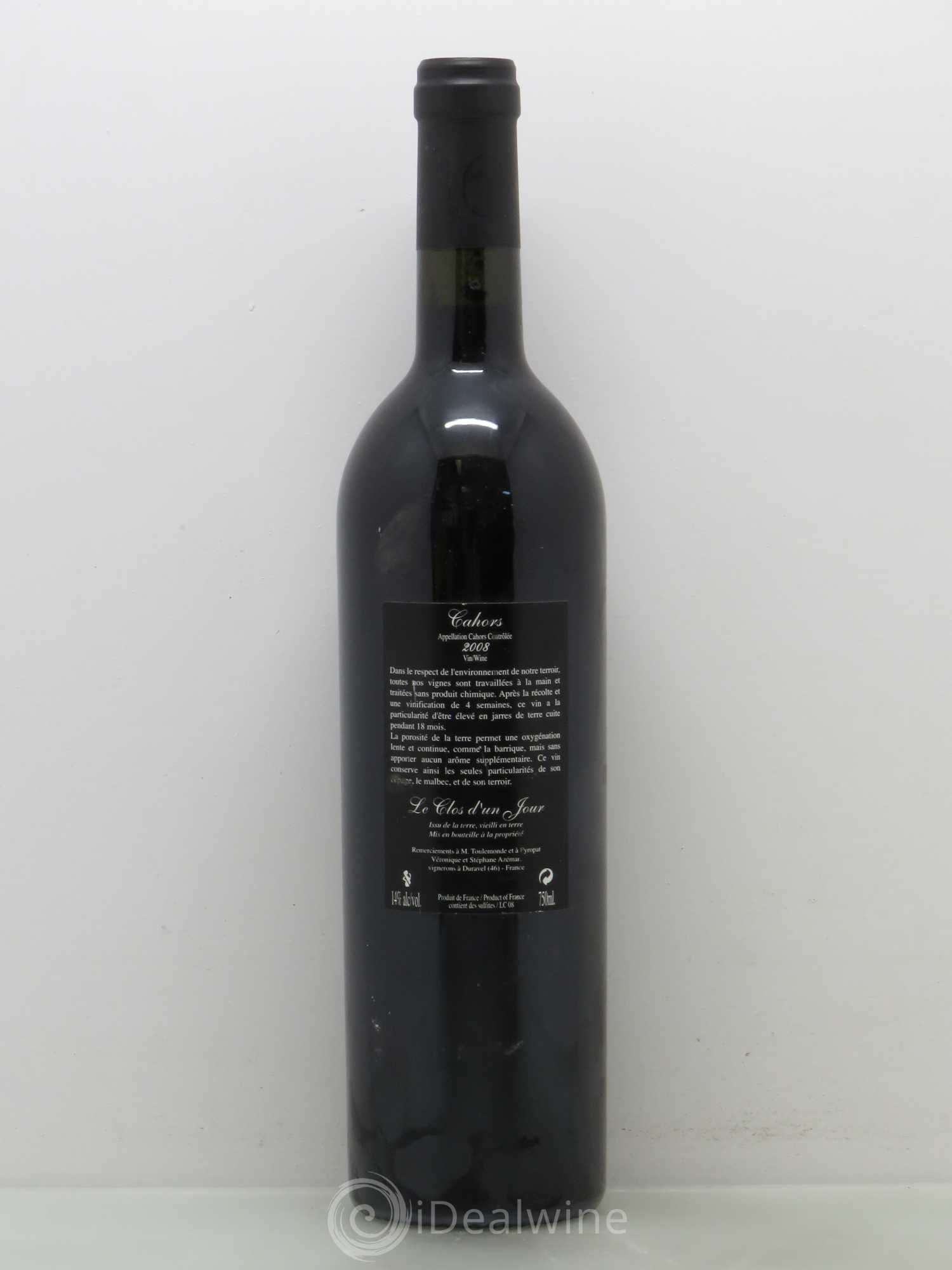 Cahors Le Clos d'un jour Un jour sur terre 2008 - Lot de 1 bouteille - 1