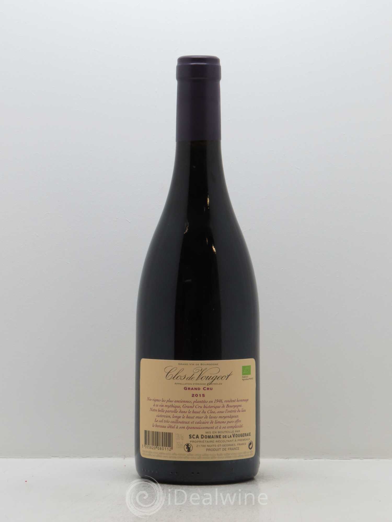 Clos de Vougeot Grand Cru La Vougeraie 2015 - Lot de 1 bouteille - 1