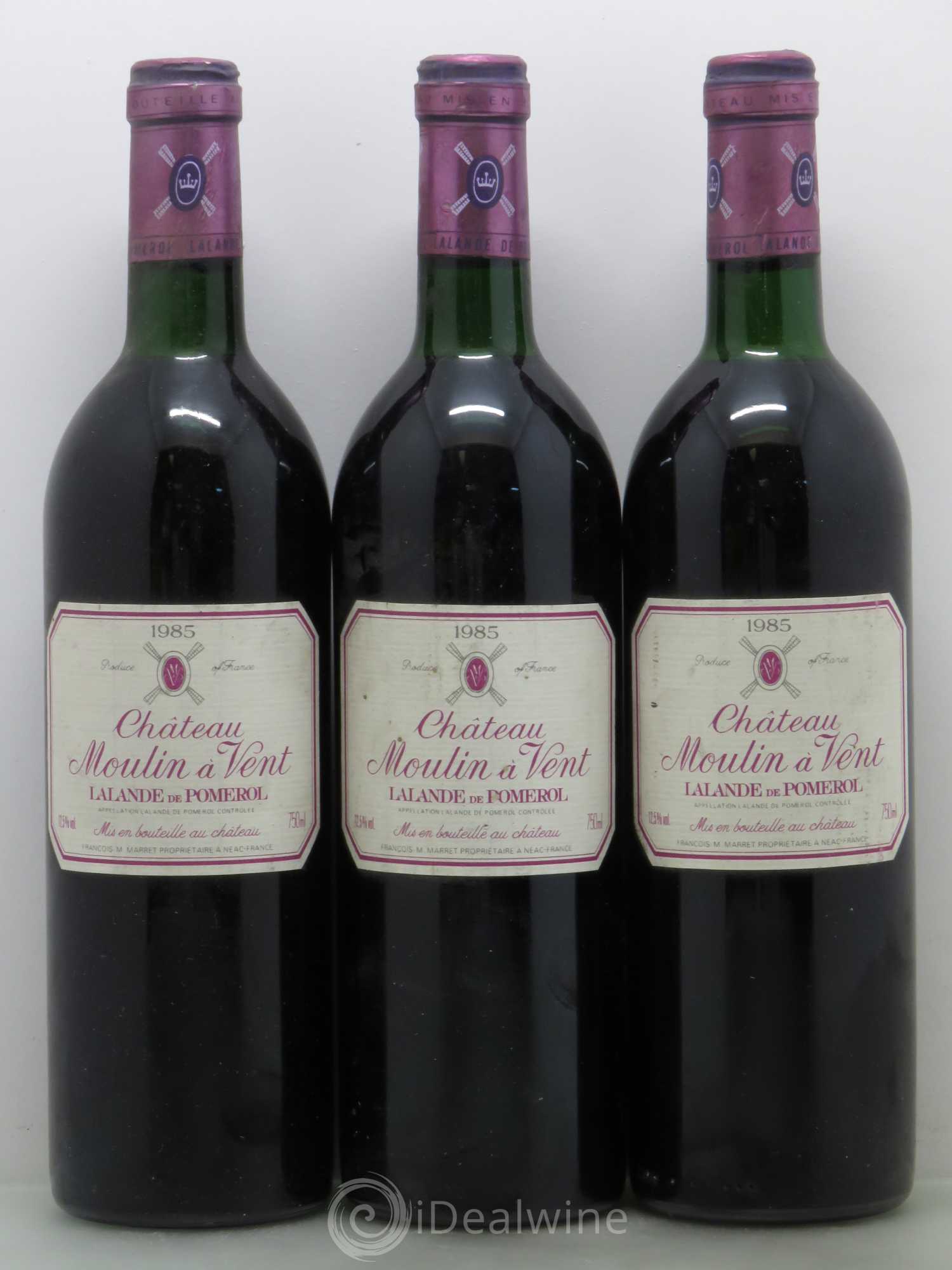 Château Moulin à Vent Cru Bourgeois Lalande de pomerol 1985 - Lot de 3 bouteilles - 0