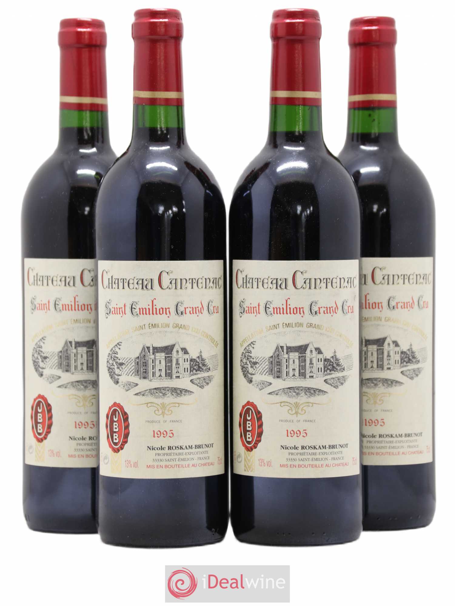 Saint-Émilion Grand Cru Château Cantenac 1995 - Lot de 4 bouteilles - 0