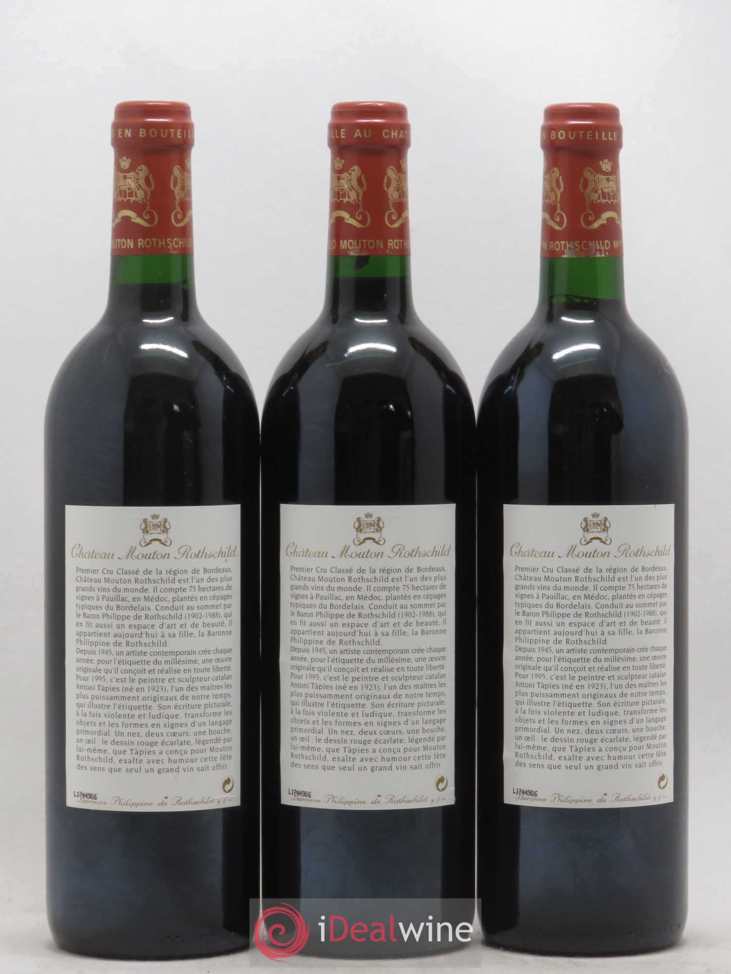 Château Mouton Rothschild 1er Grand Cru Classé 1995 - Lot de 3 bouteilles - 1