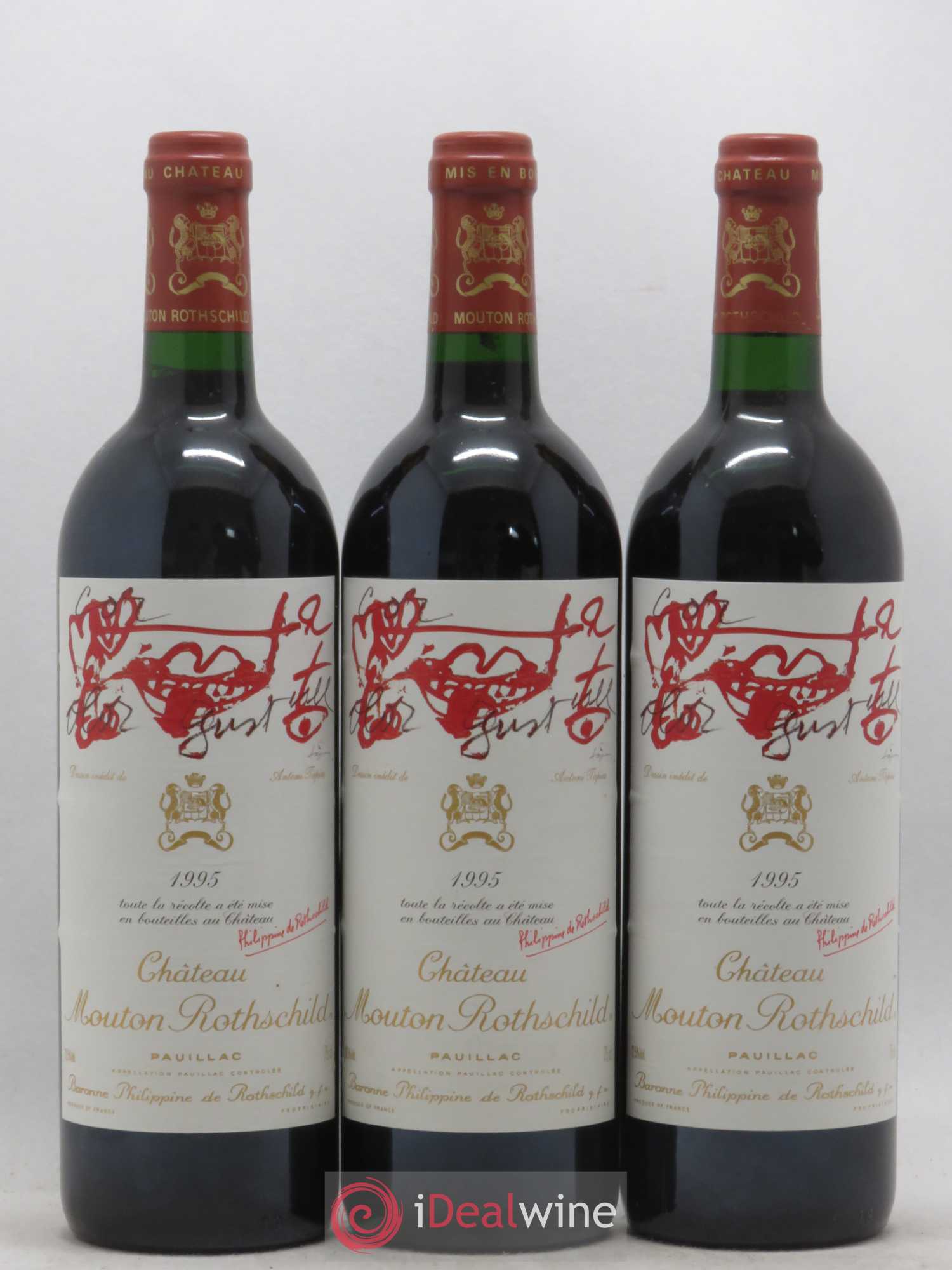 Château Mouton Rothschild 1er Grand Cru Classé 1995 - Lot de 3 bouteilles - 0