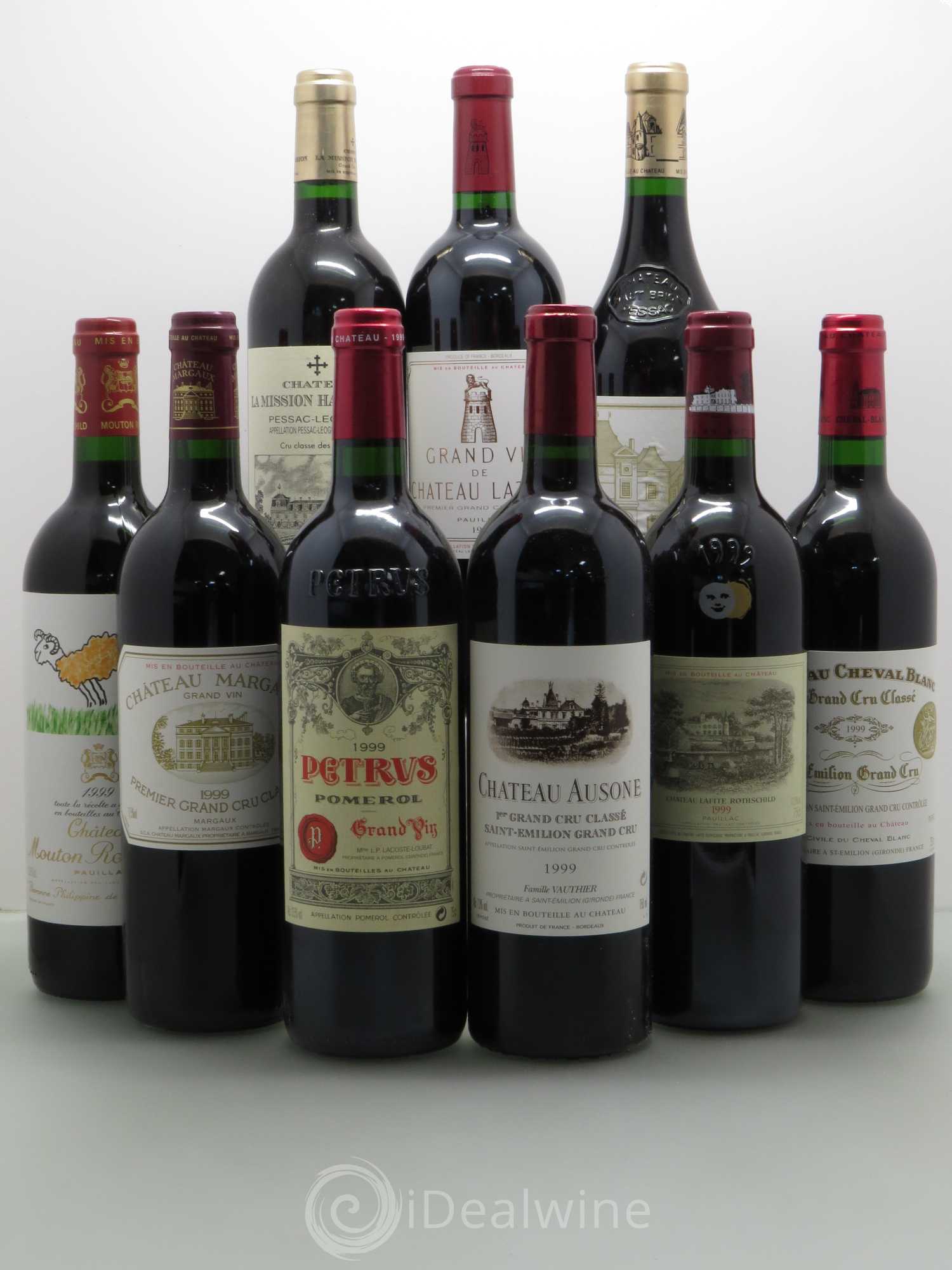 Caisse Duclot 1 Lafite 1 Latour 1 Mouton 1 Margaux 1 Haut-brion 1 Mission Haut-Brion 1 Ausone 1 Cheval blanc 1 Petrus 1999 - Posten von 1 Flasche - 0