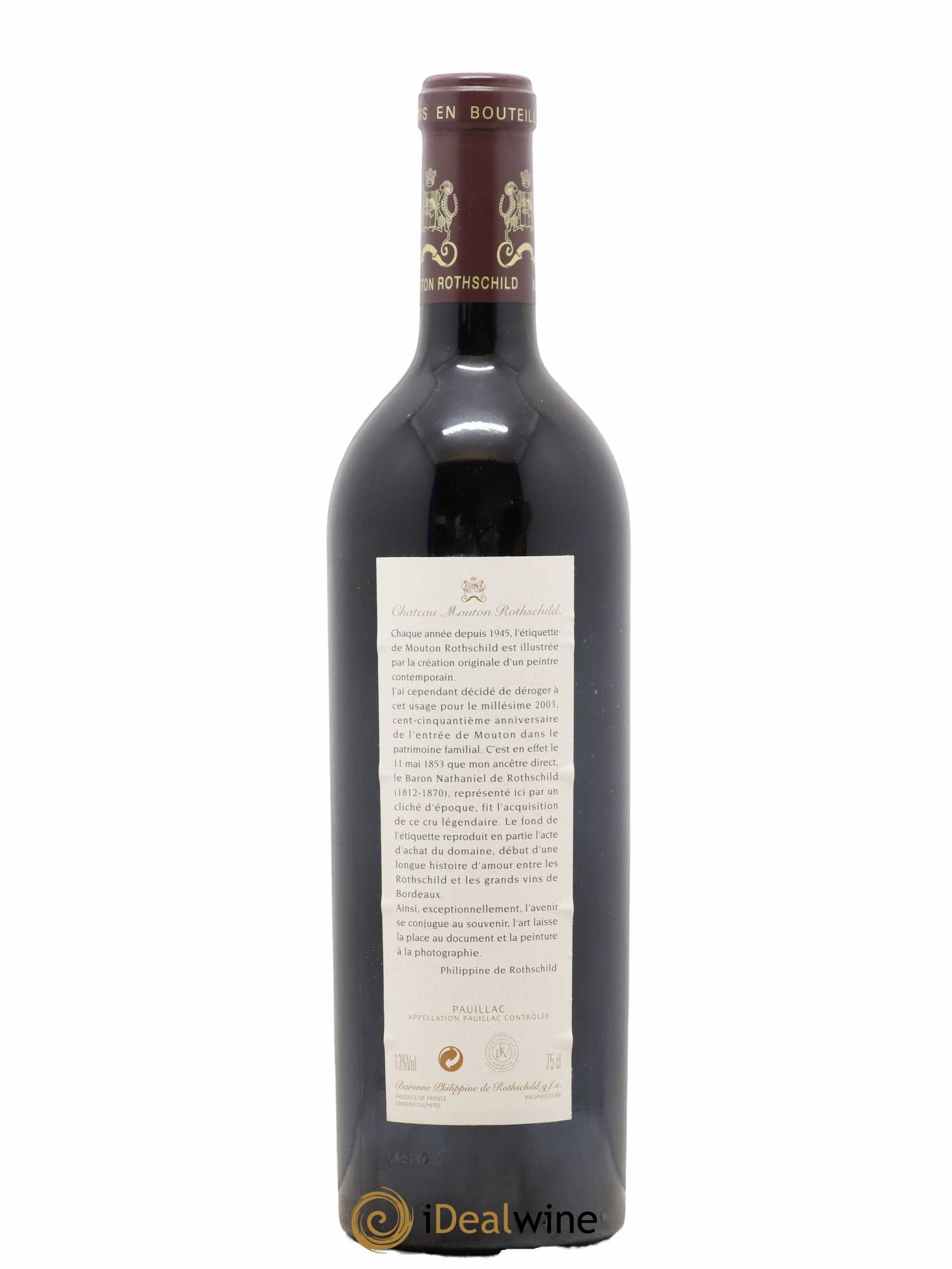 Château Mouton Rothschild 1er Grand Cru Classé 2003 - Lot de 1 bouteille - 1