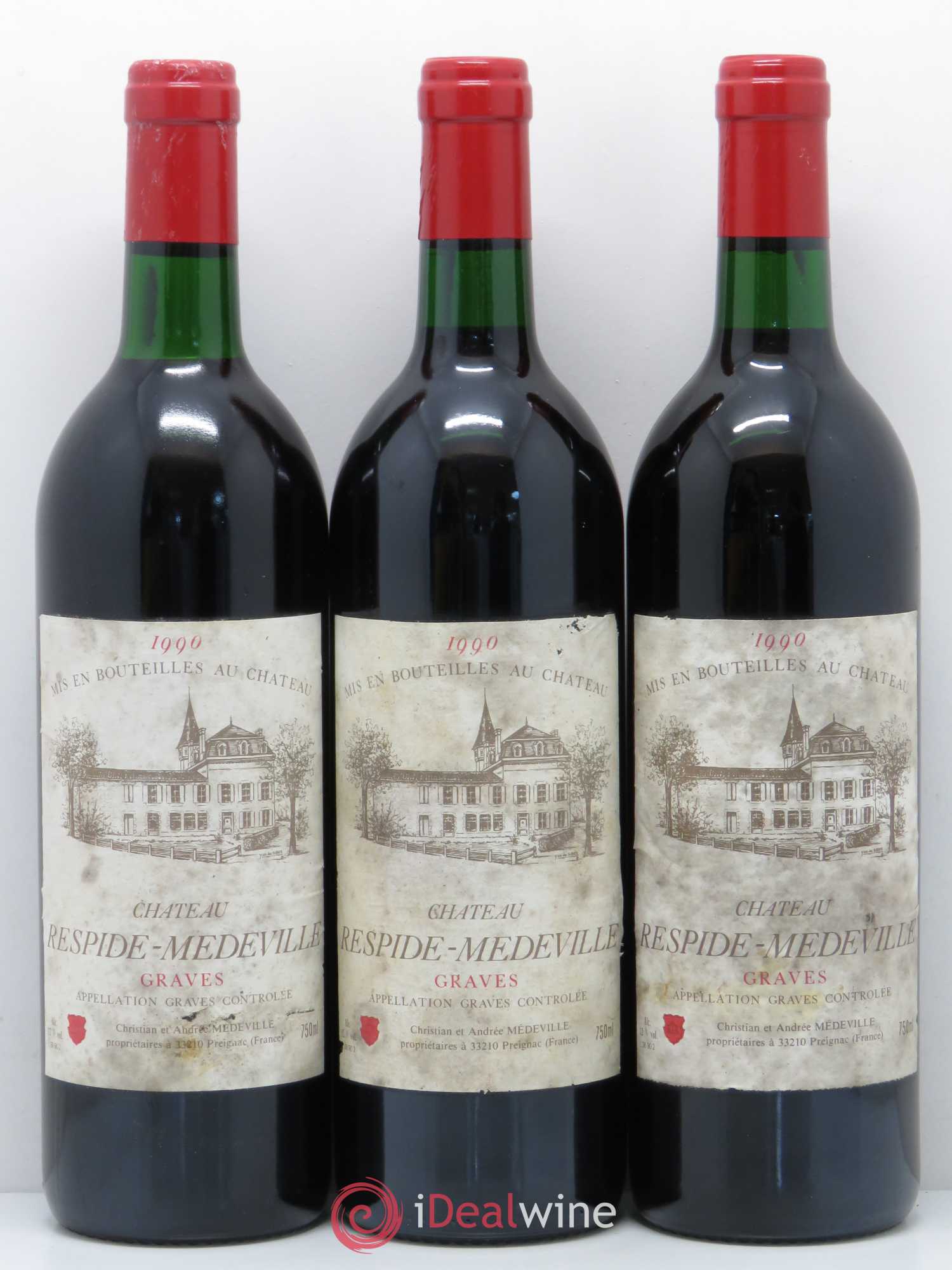 Château Respide Médeville 1990 - Lot de 3 bouteilles - 0
