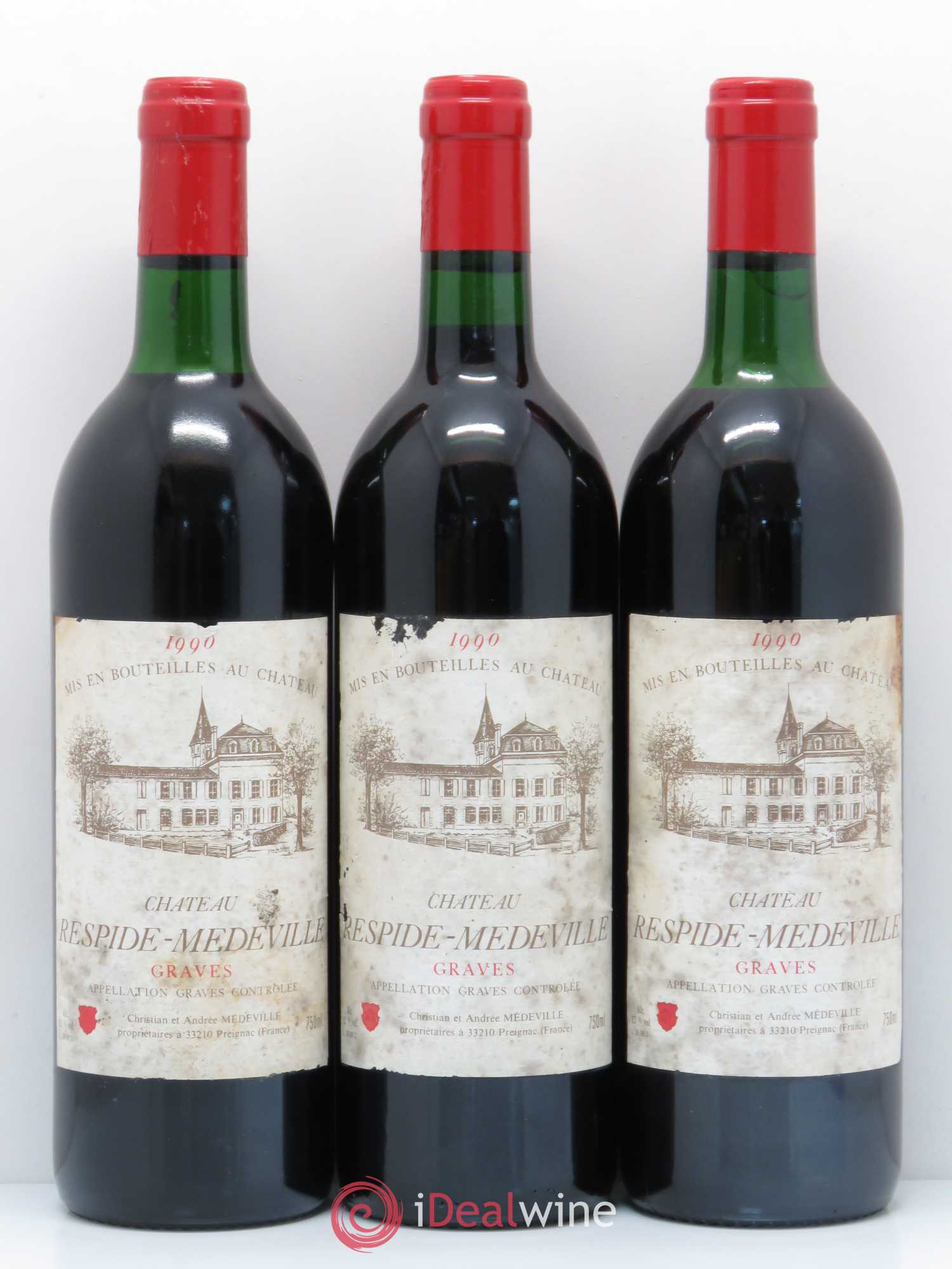 Château Respide Médeville 1990 - Lot de 3 bouteilles - 0