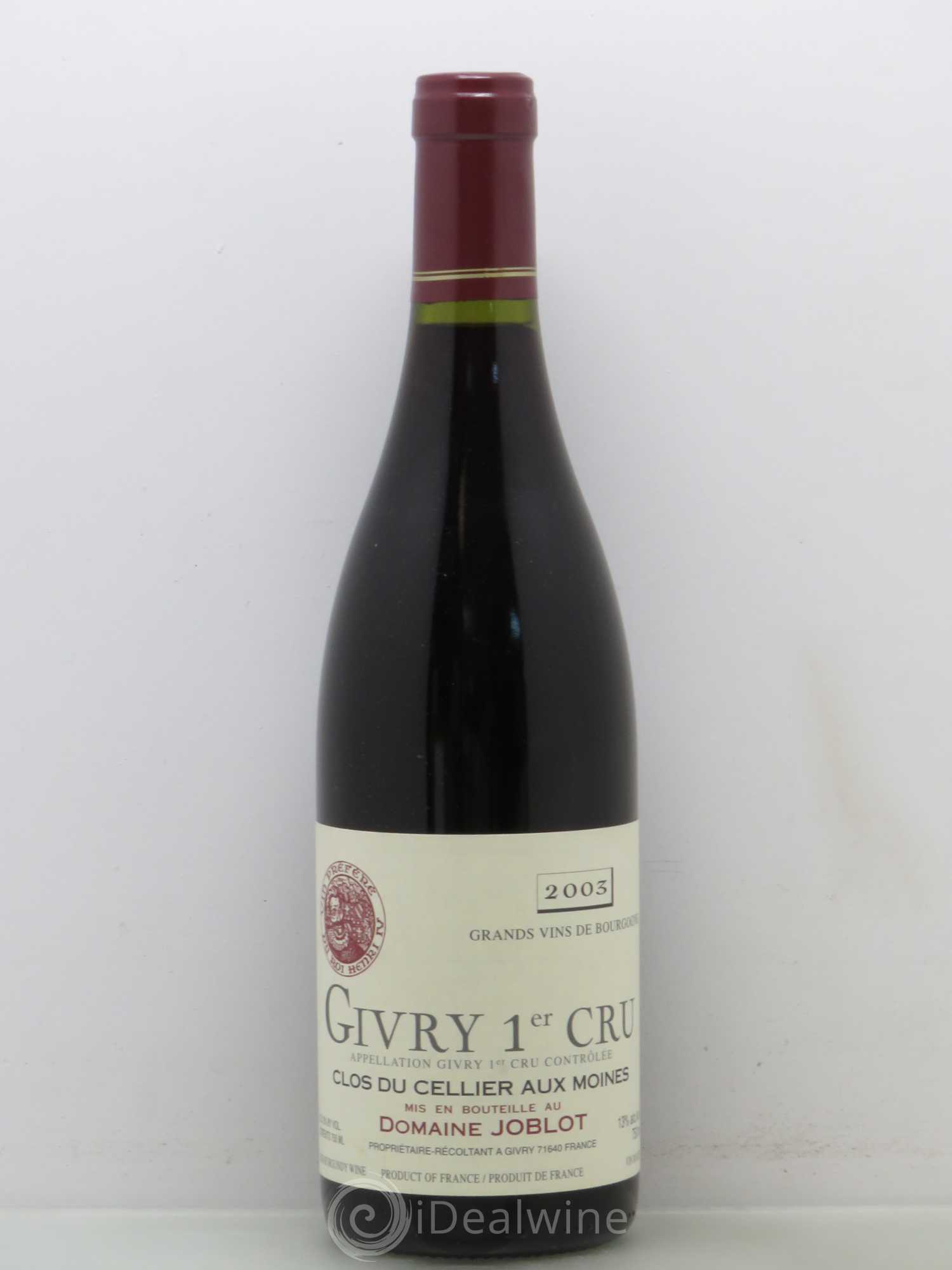 Givry 1er Cru Clos du Cellier aux Moines Joblot (Domaine) 2003 - Lot de 1 bouteille - 0