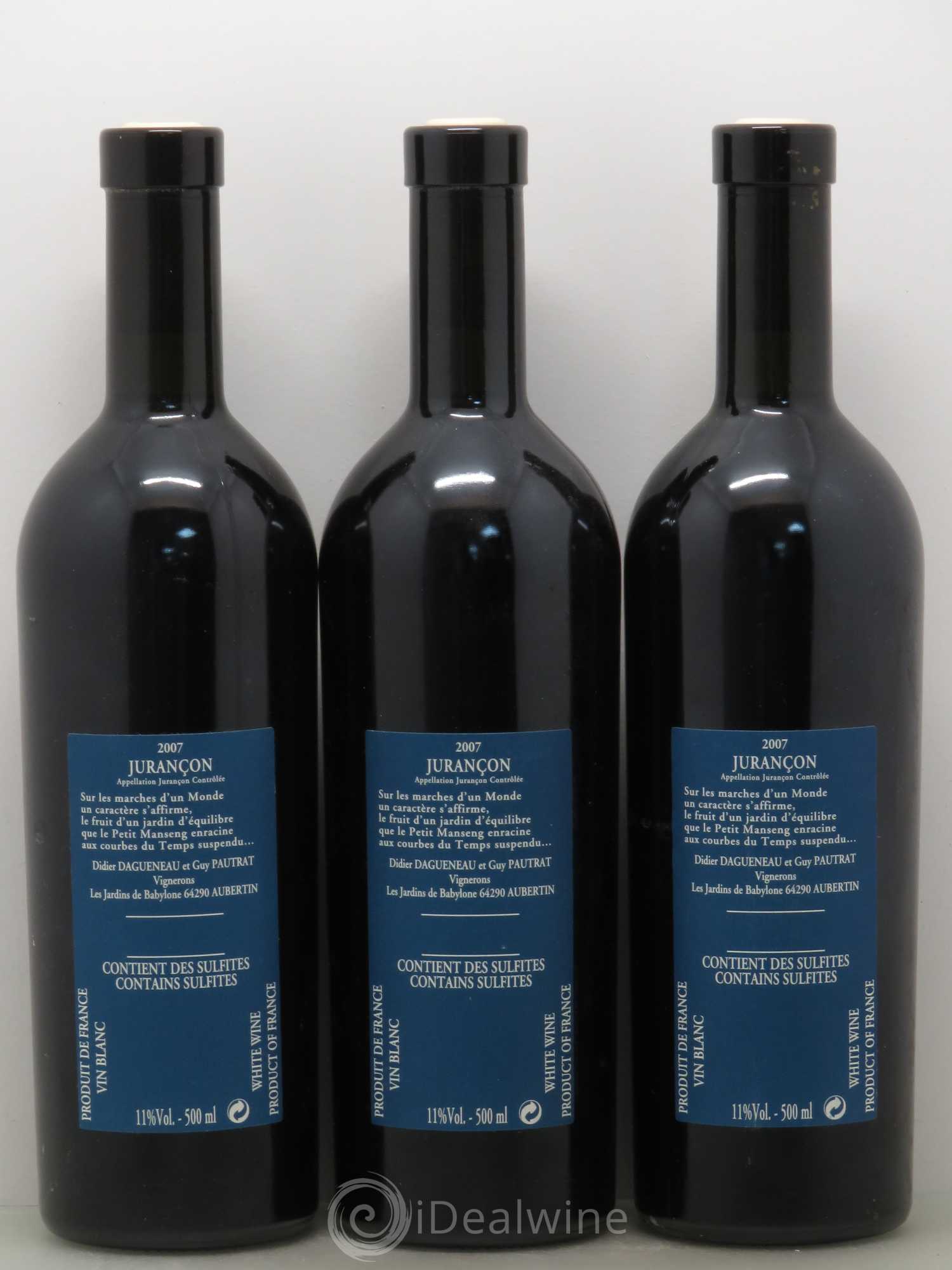 Vin de France(anciennement Jurançon) Les Jardins de Babylone Sec Didier Dagueneau 2007 - Lot de 3 bouteilles - 1