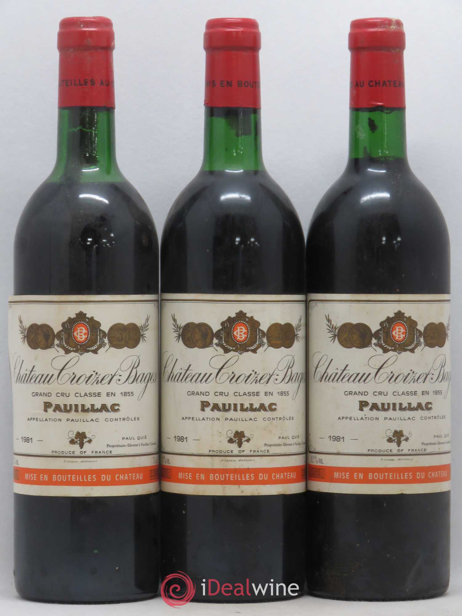 Château Croizet Bages 5ème Grand Cru Classé 1981 - Lot de 3 bouteilles - 0