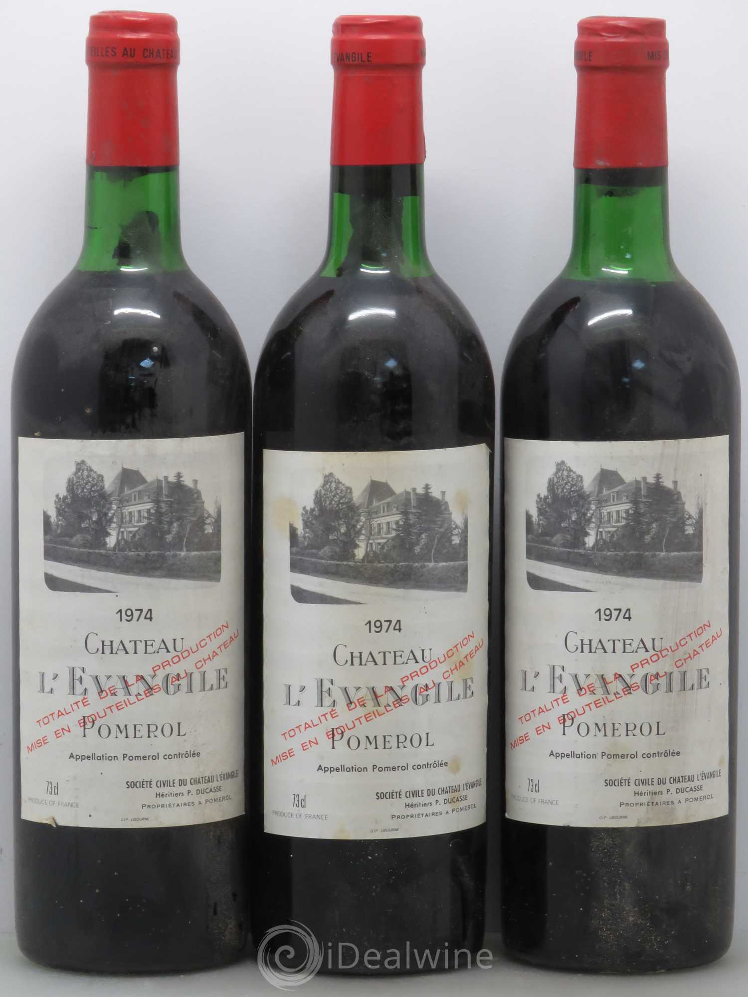 Château l' Évangile 1974 - Lot de 3 bouteilles - 0